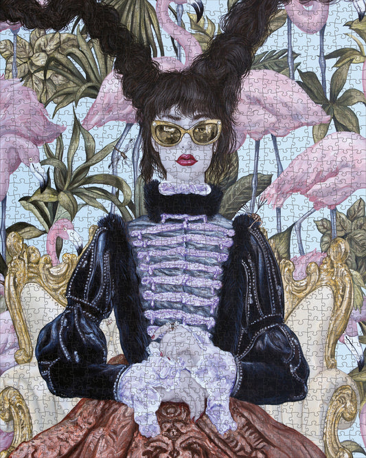 Carlos Gámez de Francisco: Girl with Pink Flamingos 1000-Piece Jigsaw Puzzle_Primary