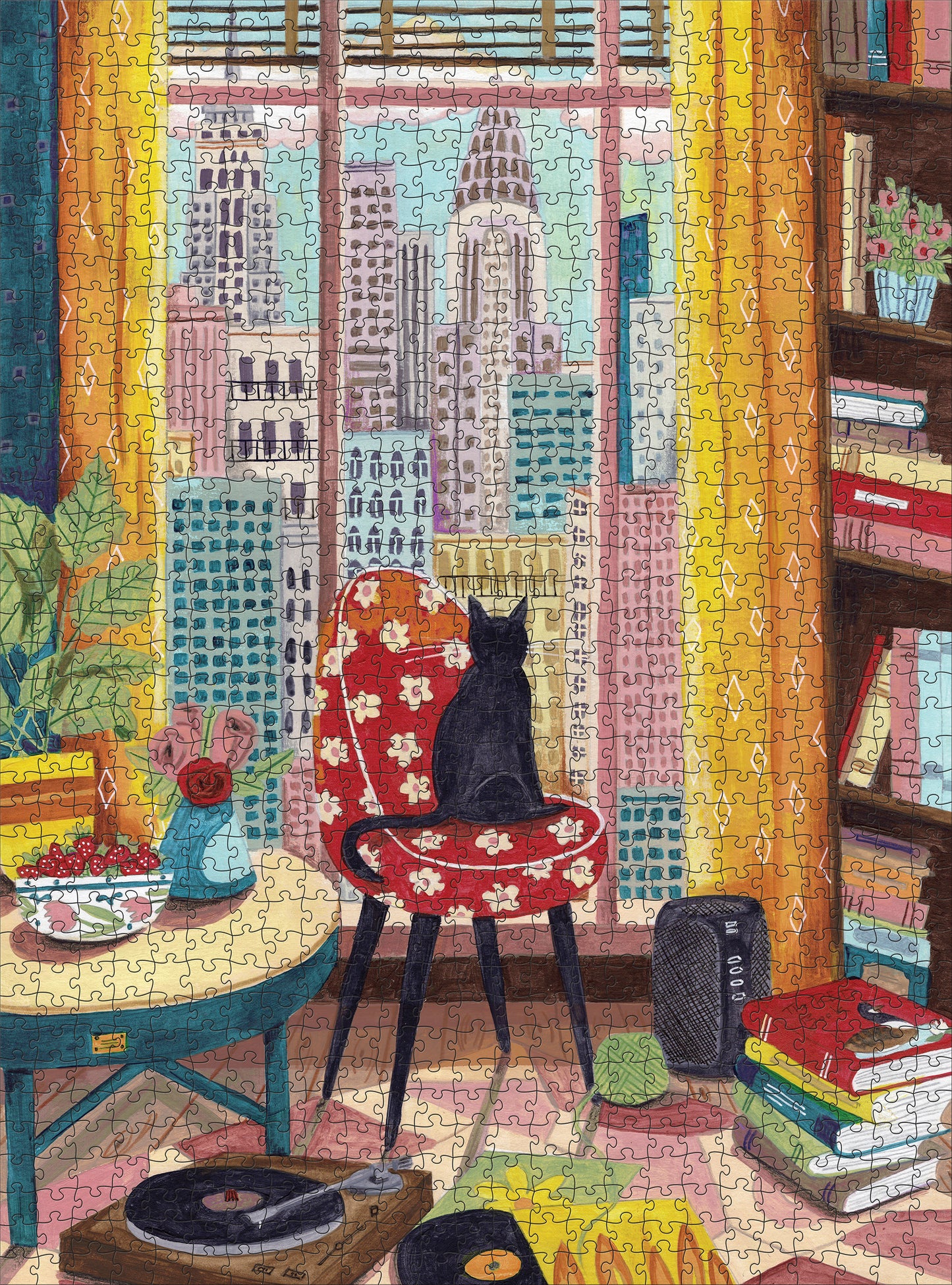 Caroline Bonne Müller: Black Cat in New York Window 1000-Piece Jigsaw Puzzle_Zoom