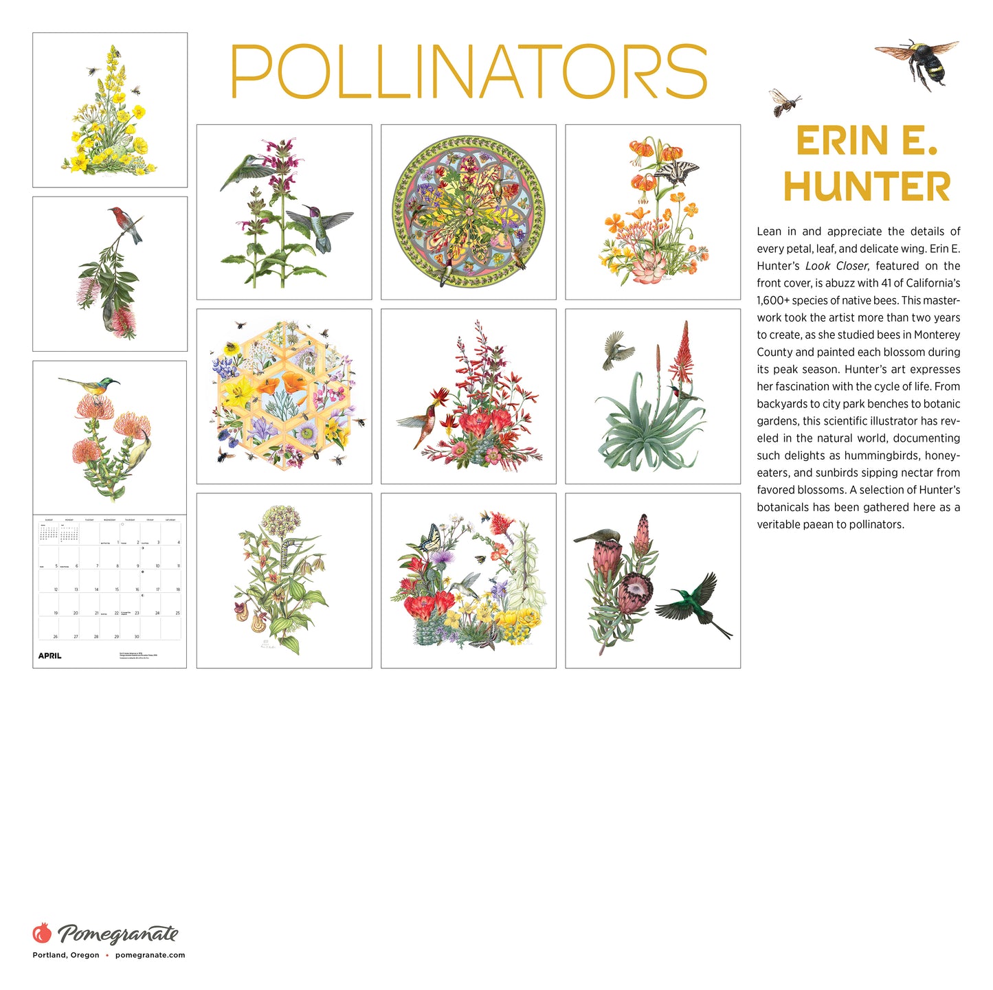 Erin E. Hunter: Pollinators 2026 Wall Calendar_Back_Multipiece