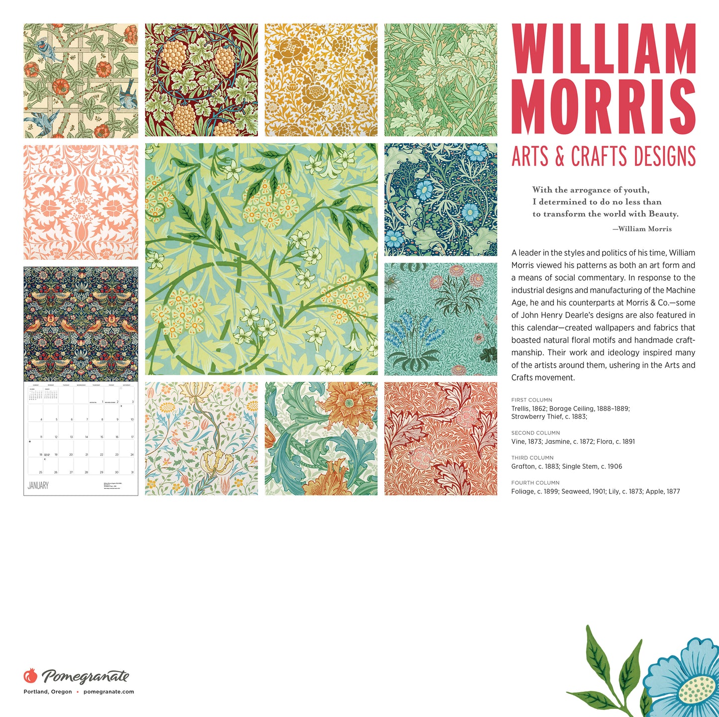 William Morris: Arts & Crafts Designs 2026 Wall Calendar_Back_Multipiece