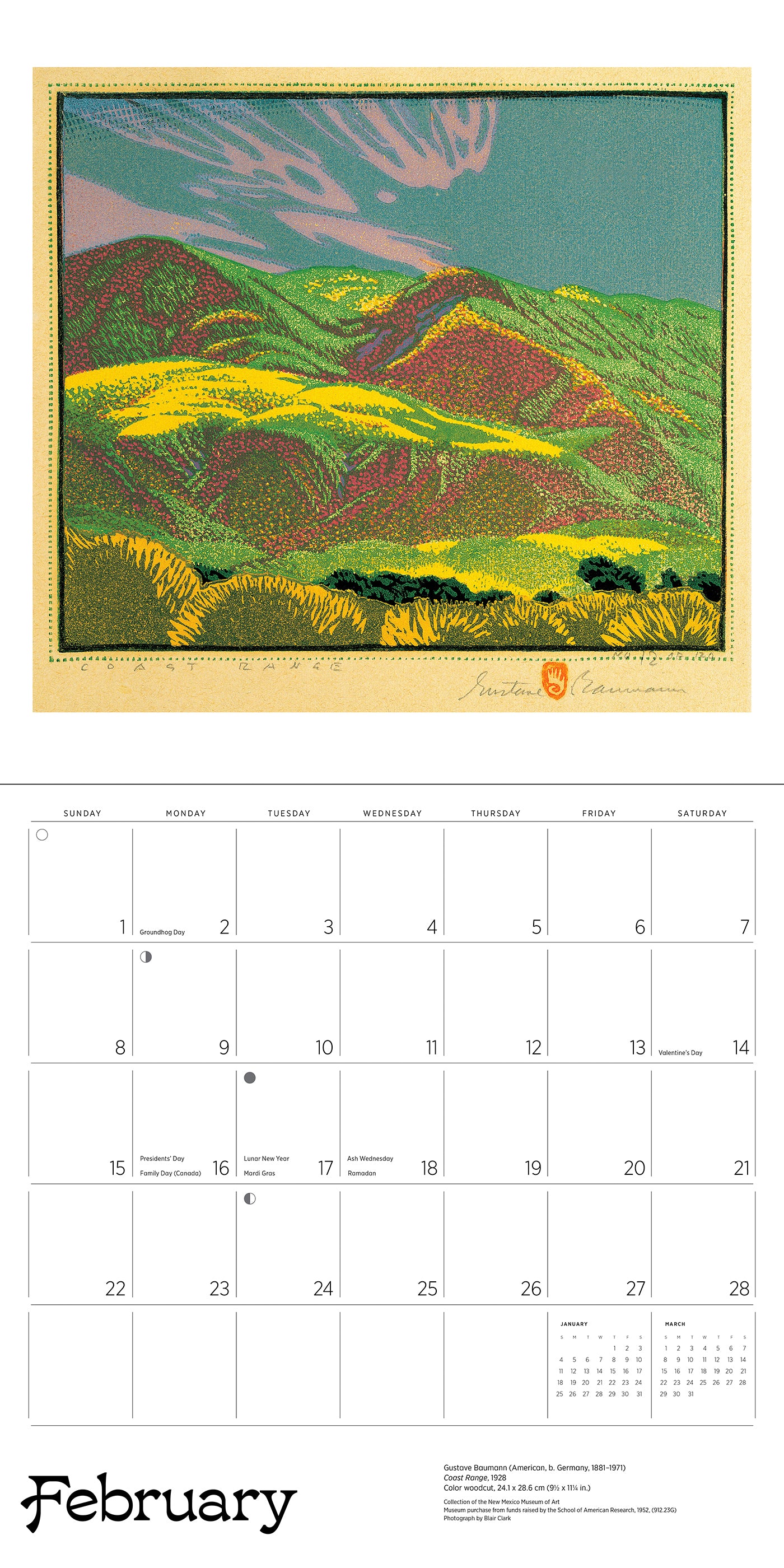 A Small, Untroubled World: The Art of Gustave Baumann 2026 Wall Calendar_Interior_2
