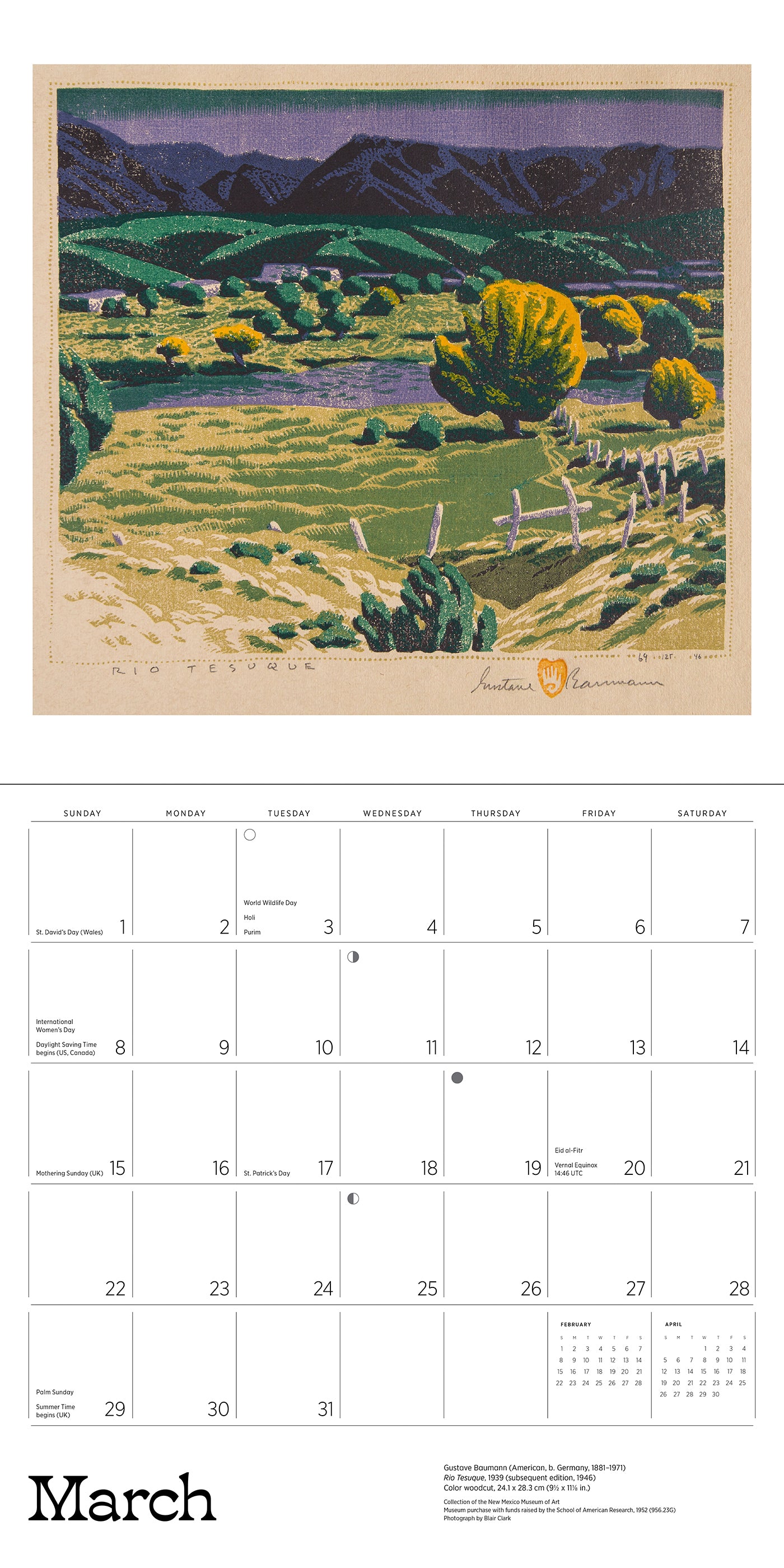 A Small, Untroubled World: The Art of Gustave Baumann 2026 Wall Calendar_Interior_3