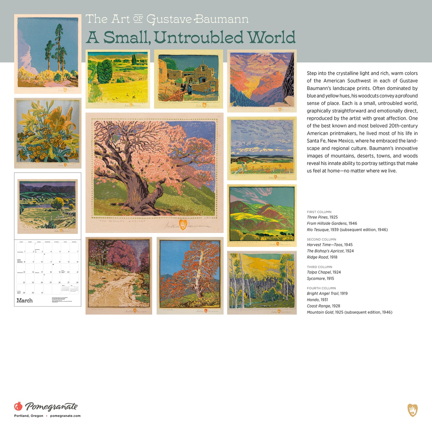 A Small, Untroubled World: The Art of Gustave Baumann 2026 Wall Calendar_Back_Multipiece
