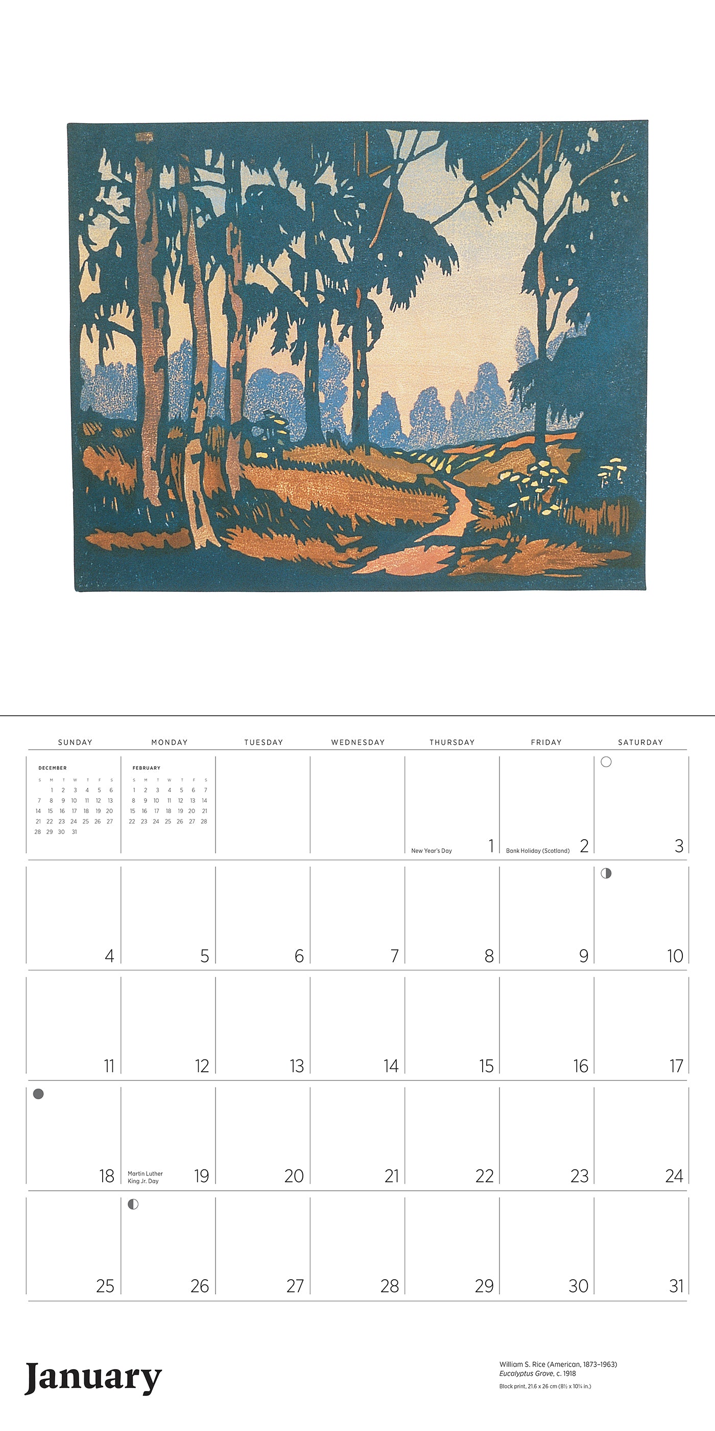 Arts & Crafts Block Prints by William S. Rice 2026 Wall Calendar_Interior_1
