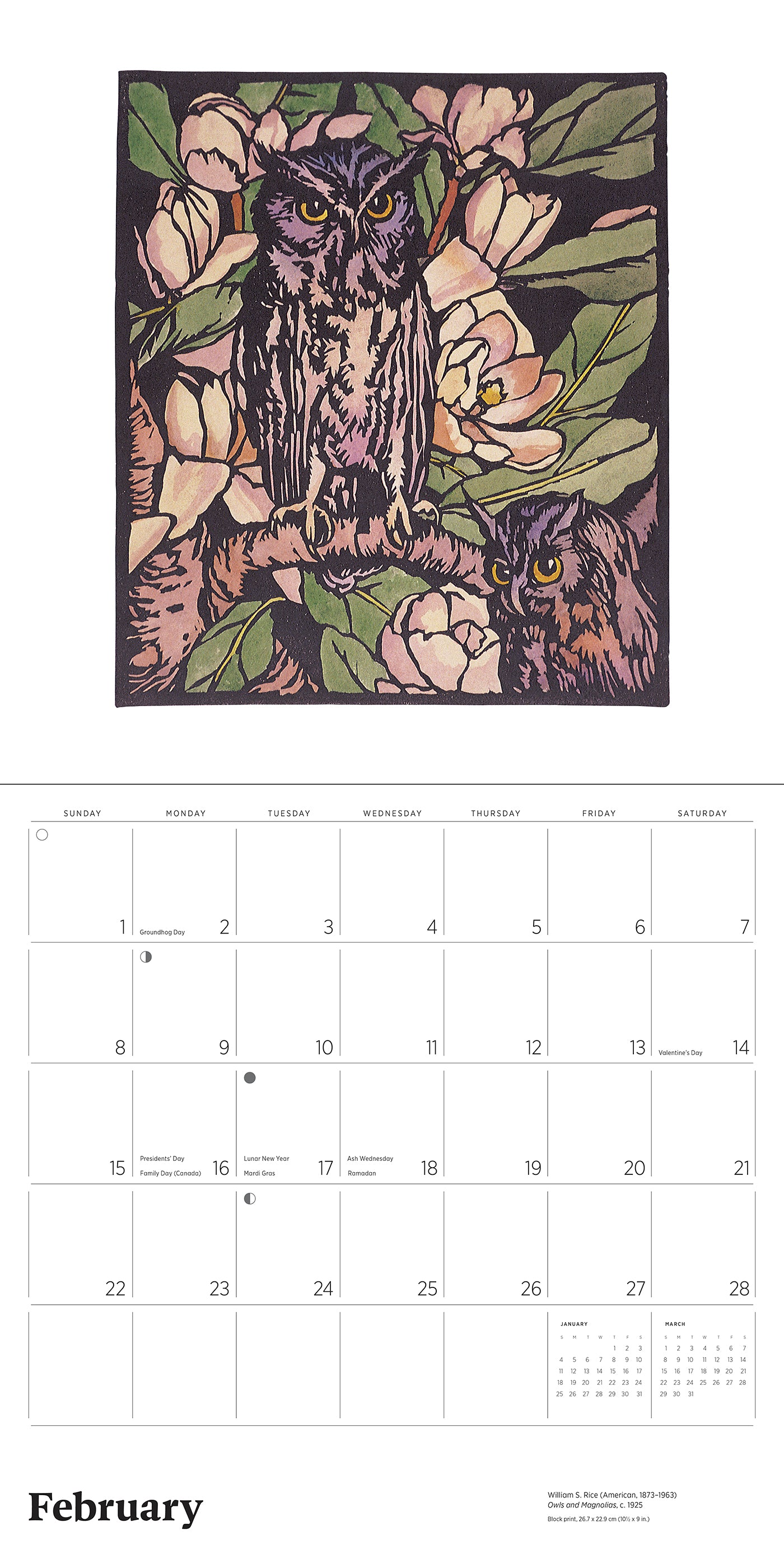 Arts & Crafts Block Prints by William S. Rice 2026 Wall Calendar_Interior_4