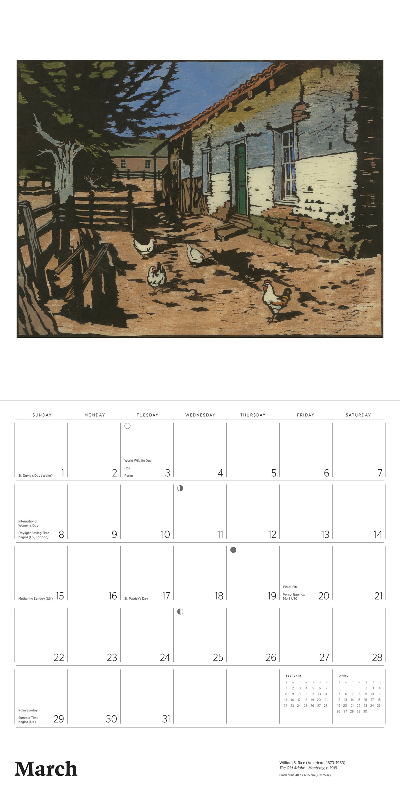 Arts & Crafts Block Prints by William S. Rice 2026 Wall Calendar_Interior_5