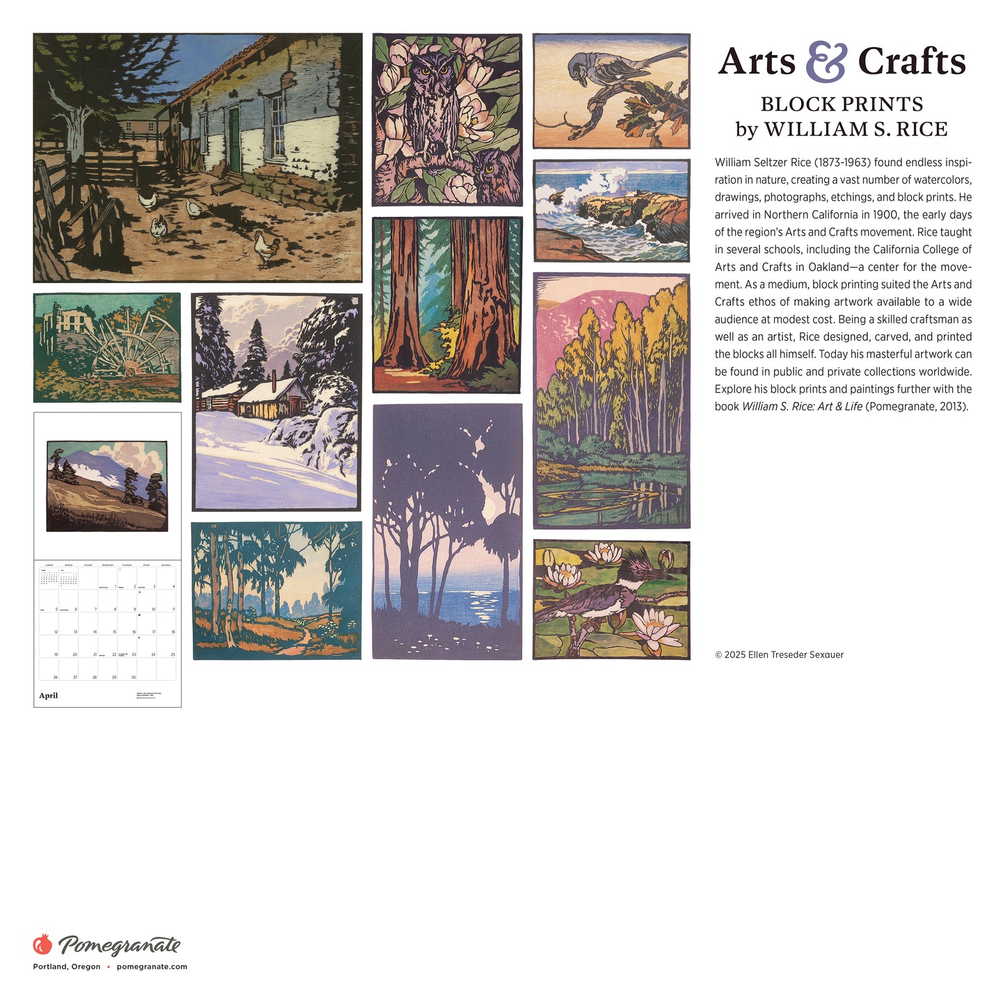Arts & Crafts Block Prints by William S. Rice 2026 Wall Calendar_Back_Multipiece