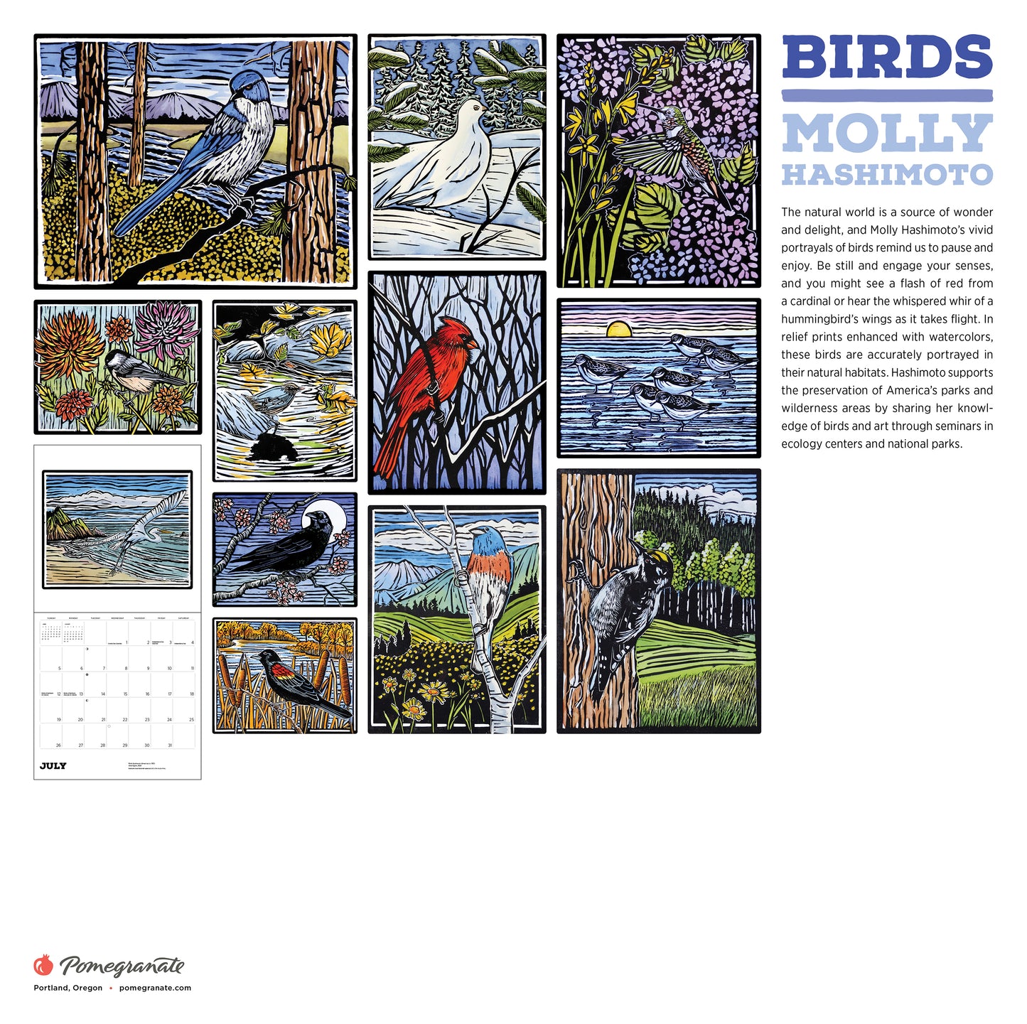 Molly Hashimoto: Birds 2026 Wall Calendar_Back_Multipiece