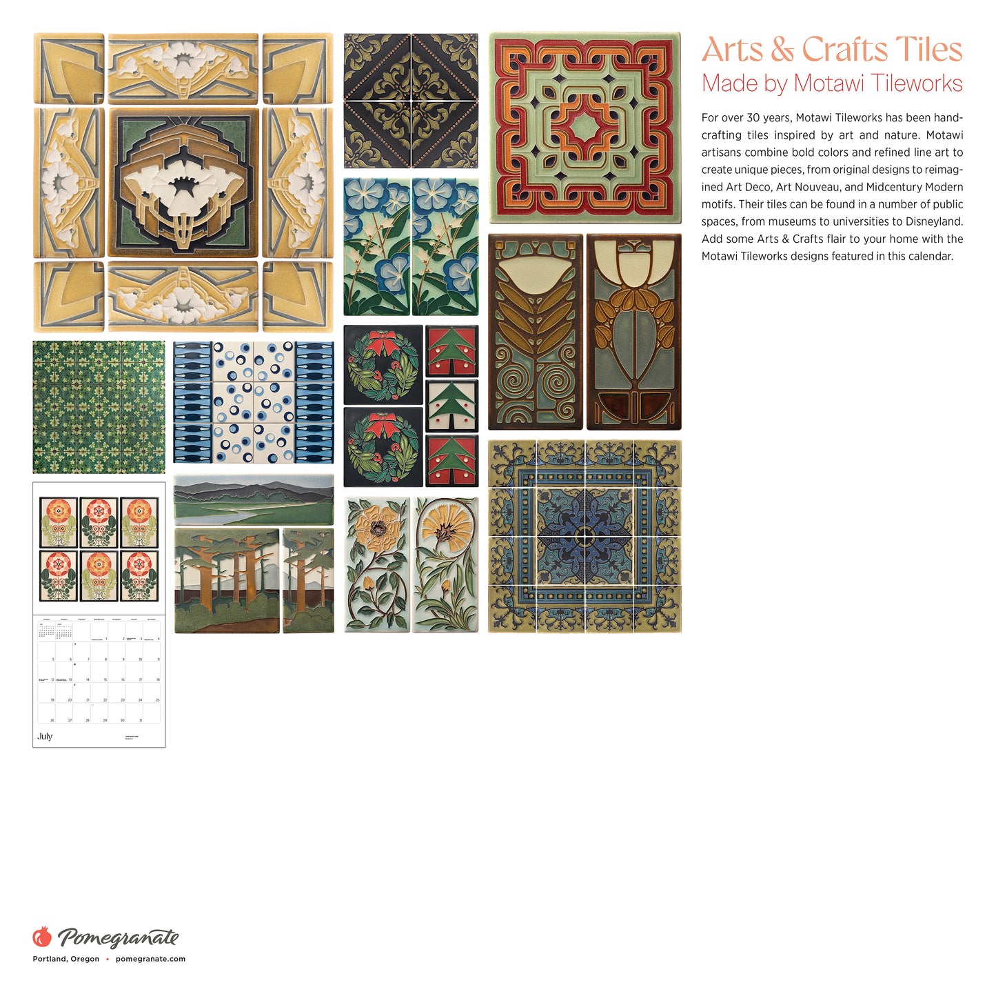 Arts & Crafts Tiles: Made by Motawi Tileworks 2026 Wall Calendar_Back_Multipiece