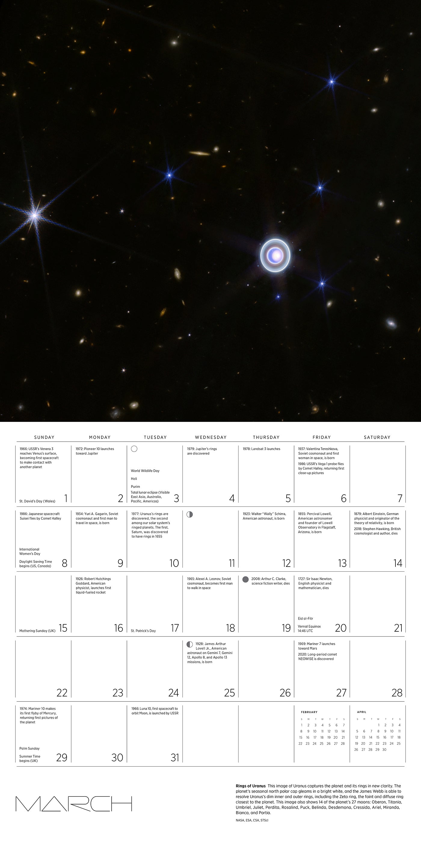 Space: Views from the Hubble and James Webb Telescopes 2026 Wall Calendar_Interior_3