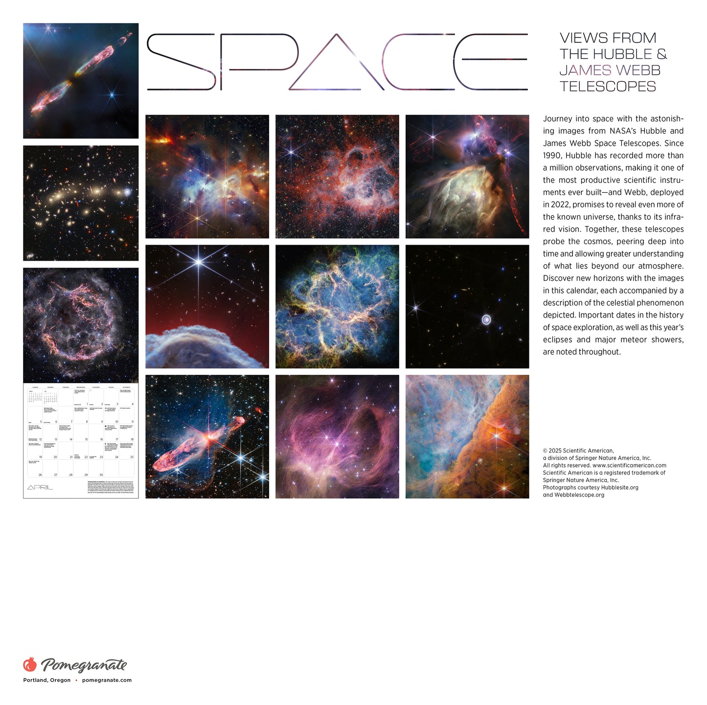 Space: Views from the Hubble and James Webb Telescopes 2026 Wall Calendar_Back_Multipiece
