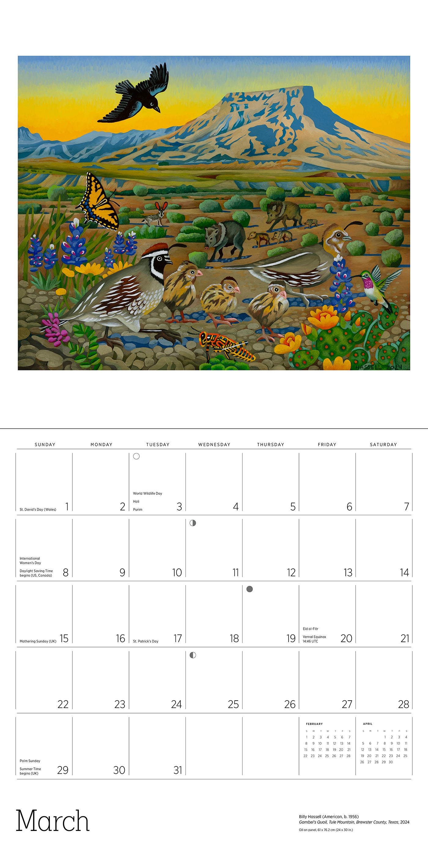In the Wild: The Art of Billy Hassell 2026 Wall Calendar_Interior_3