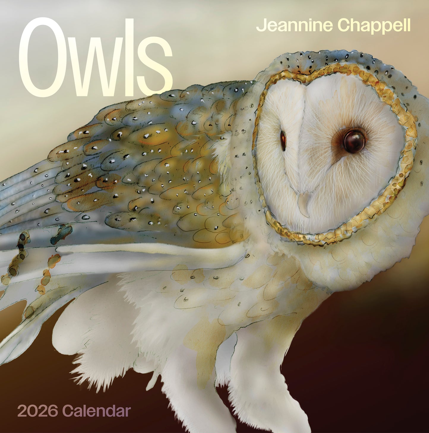 Owls: Jeannine Chappell 2026 Wall Calendar_Front_Flat