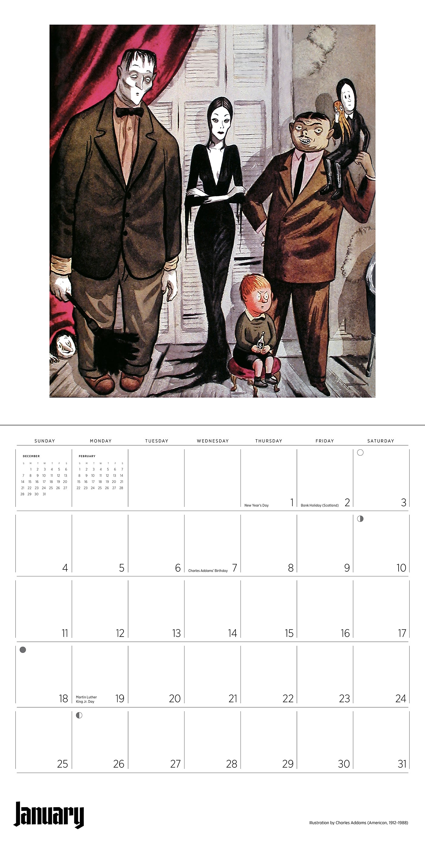 Charles Addams: The Addams Family 2026 Wall Calendar_Interior_1