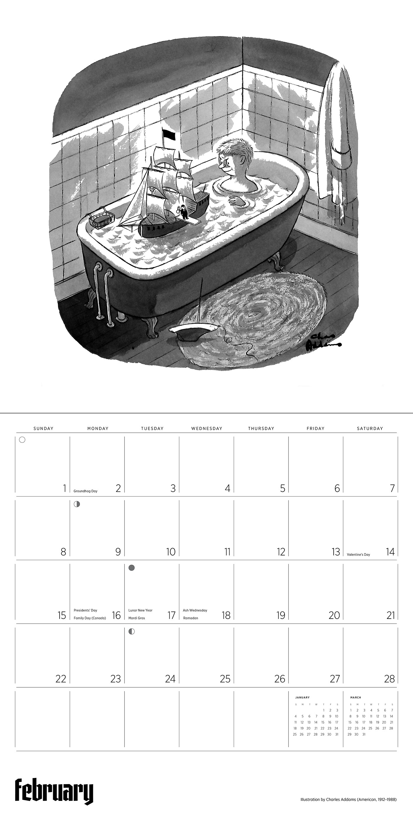 Charles Addams: The Addams Family 2026 Wall Calendar_Interior_2