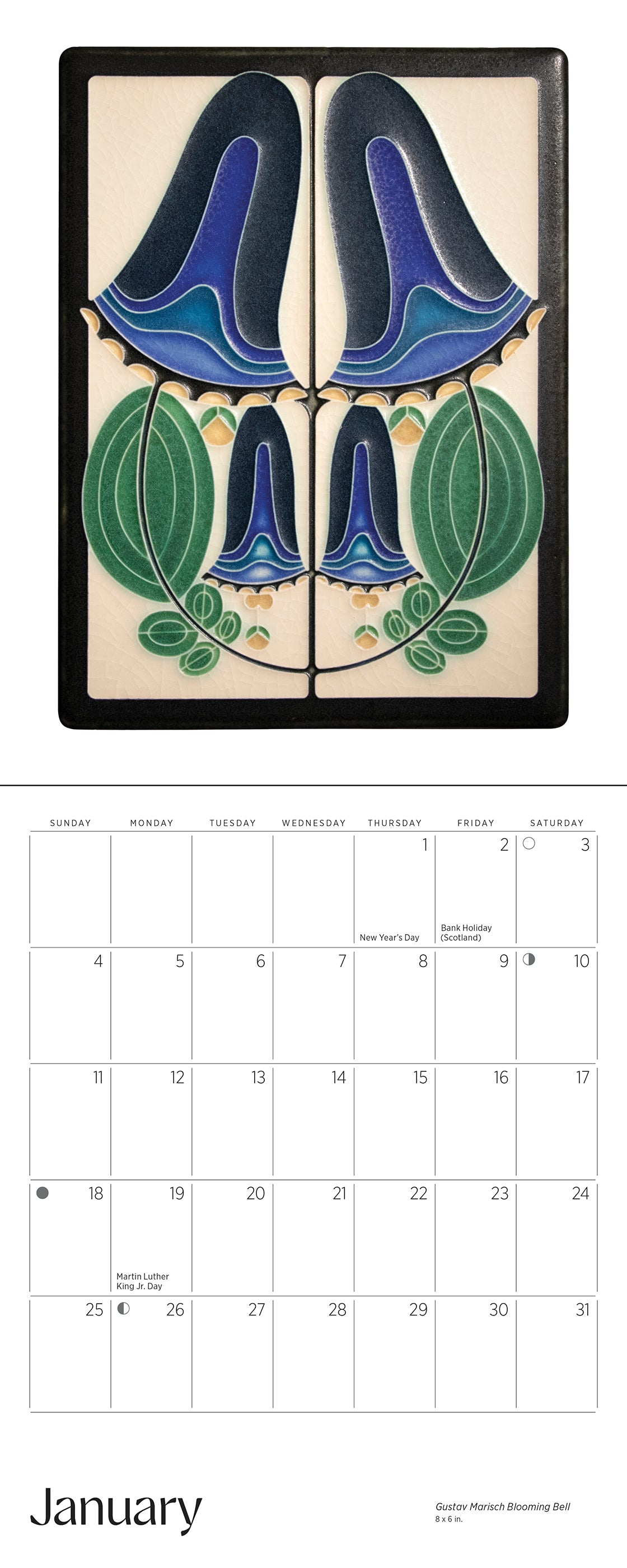 Arts & Crafts Tiles: Made by Motawi Tileworks 2026 Mini Wall Calendar_Interior_1