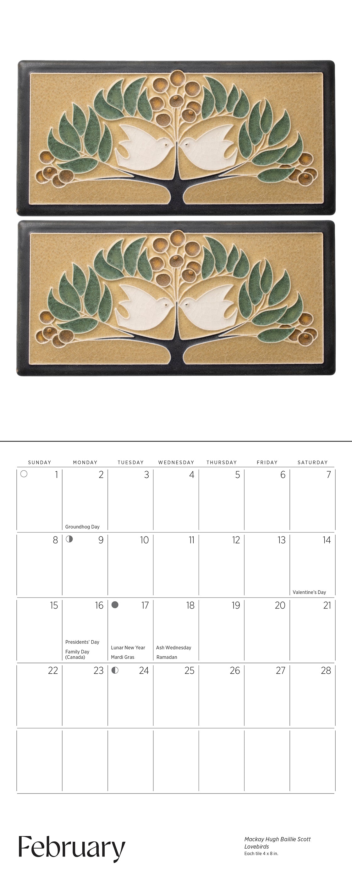 Arts & Crafts Tiles: Made by Motawi Tileworks 2026 Mini Wall Calendar_Interior_2