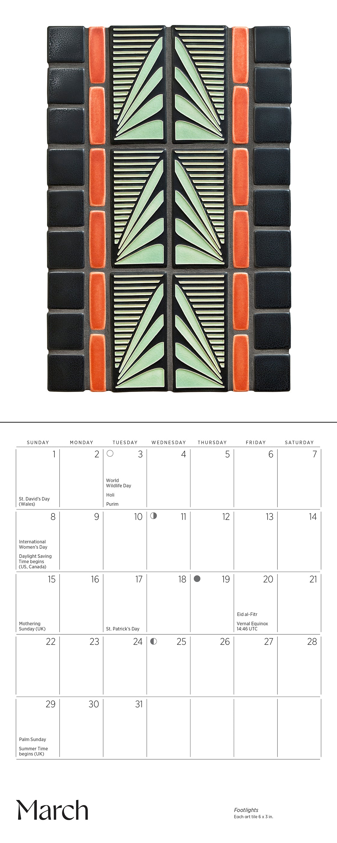 Arts & Crafts Tiles: Made by Motawi Tileworks 2026 Mini Wall Calendar_Interior_3