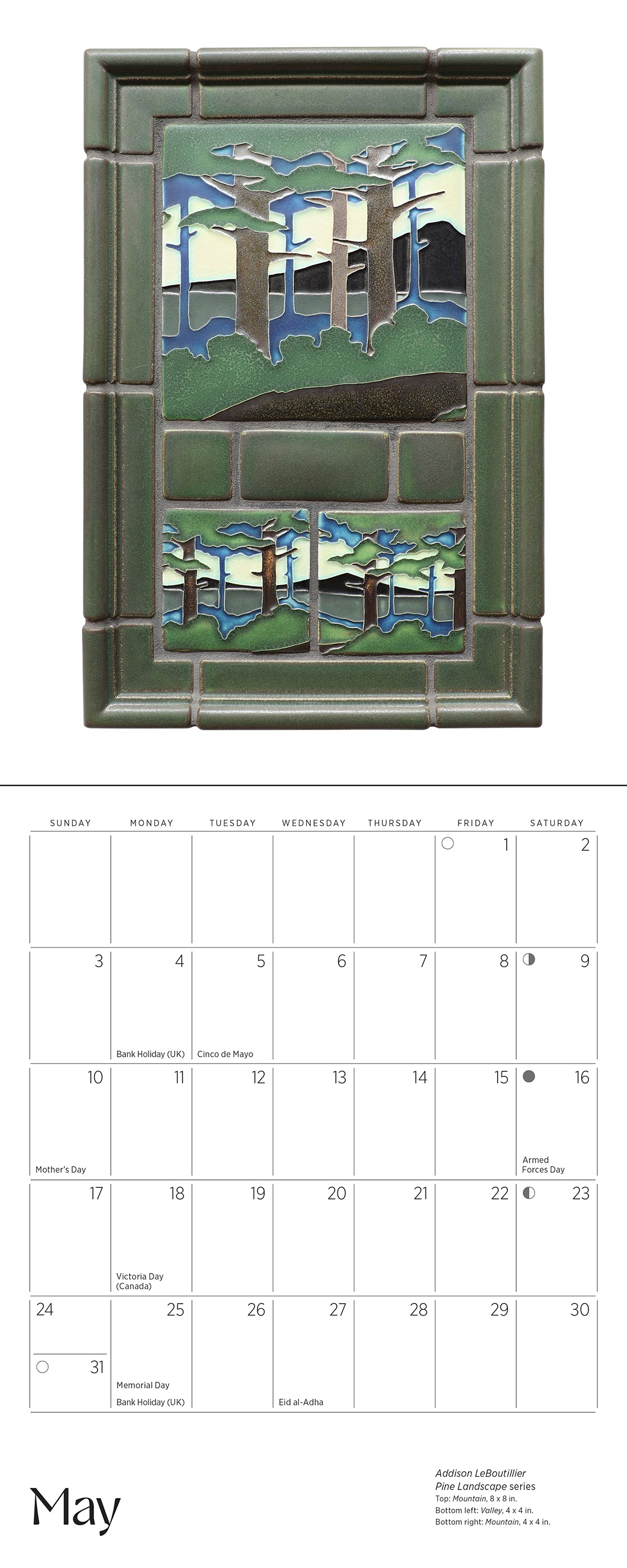 Arts & Crafts Tiles: Made by Motawi Tileworks 2026 Mini Wall Calendar_Interior_5