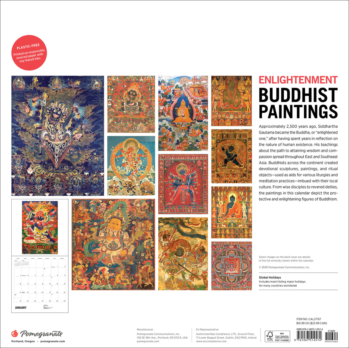 Enlightenment: Buddhist Paintings 2027 Wall Calendar_Back_Multipiece