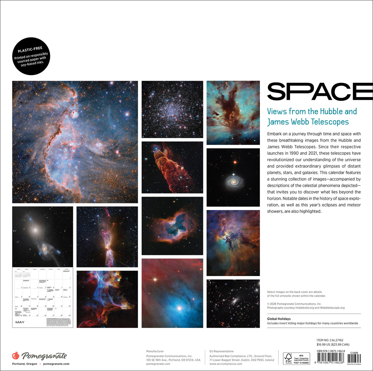 Space: Views from the Hubble and James Webb Telescopes 2027 Wall Calendar_Back_Multipiece