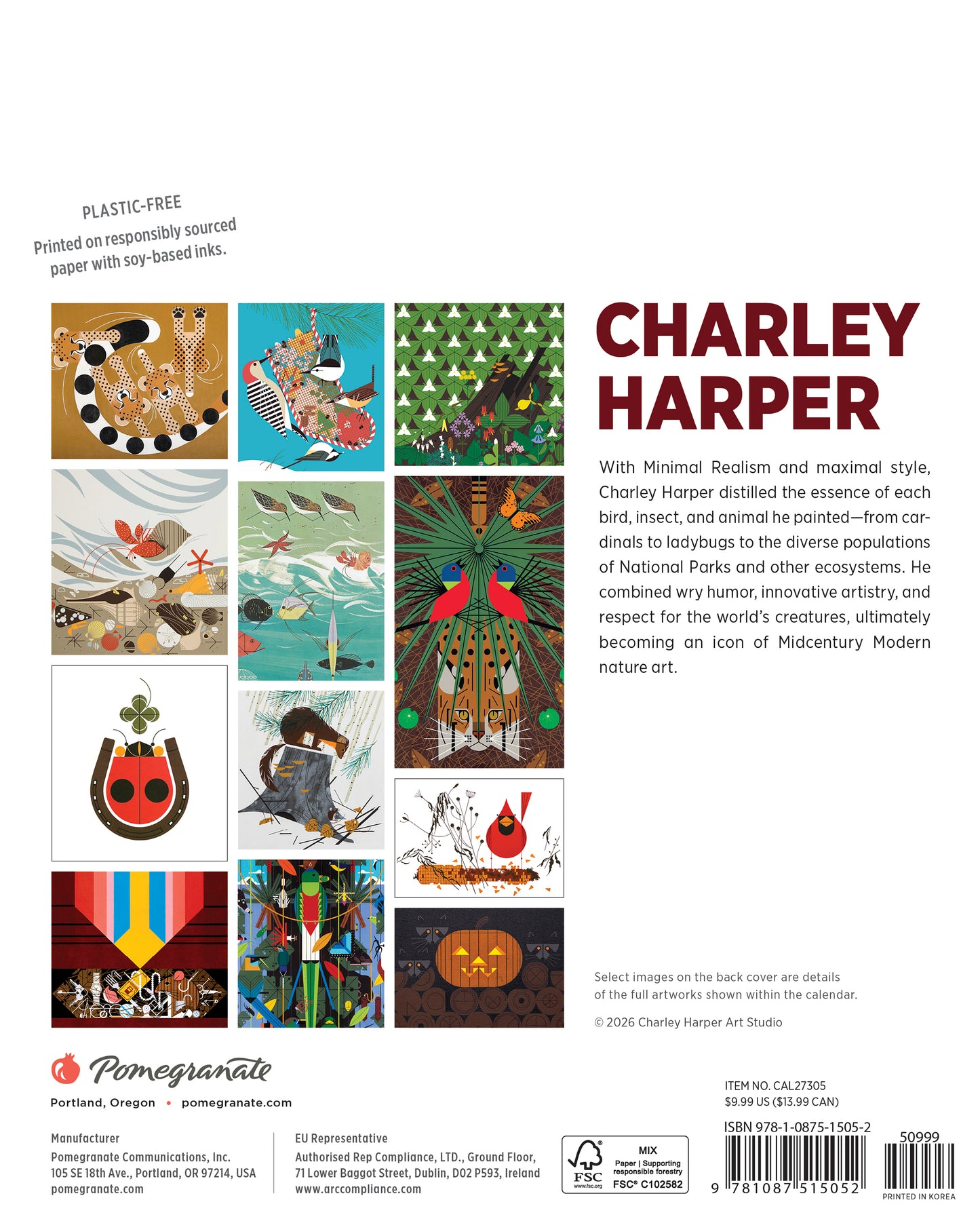 Charley Harper 2027 Mini Wall Calendar_Back_Multipiece