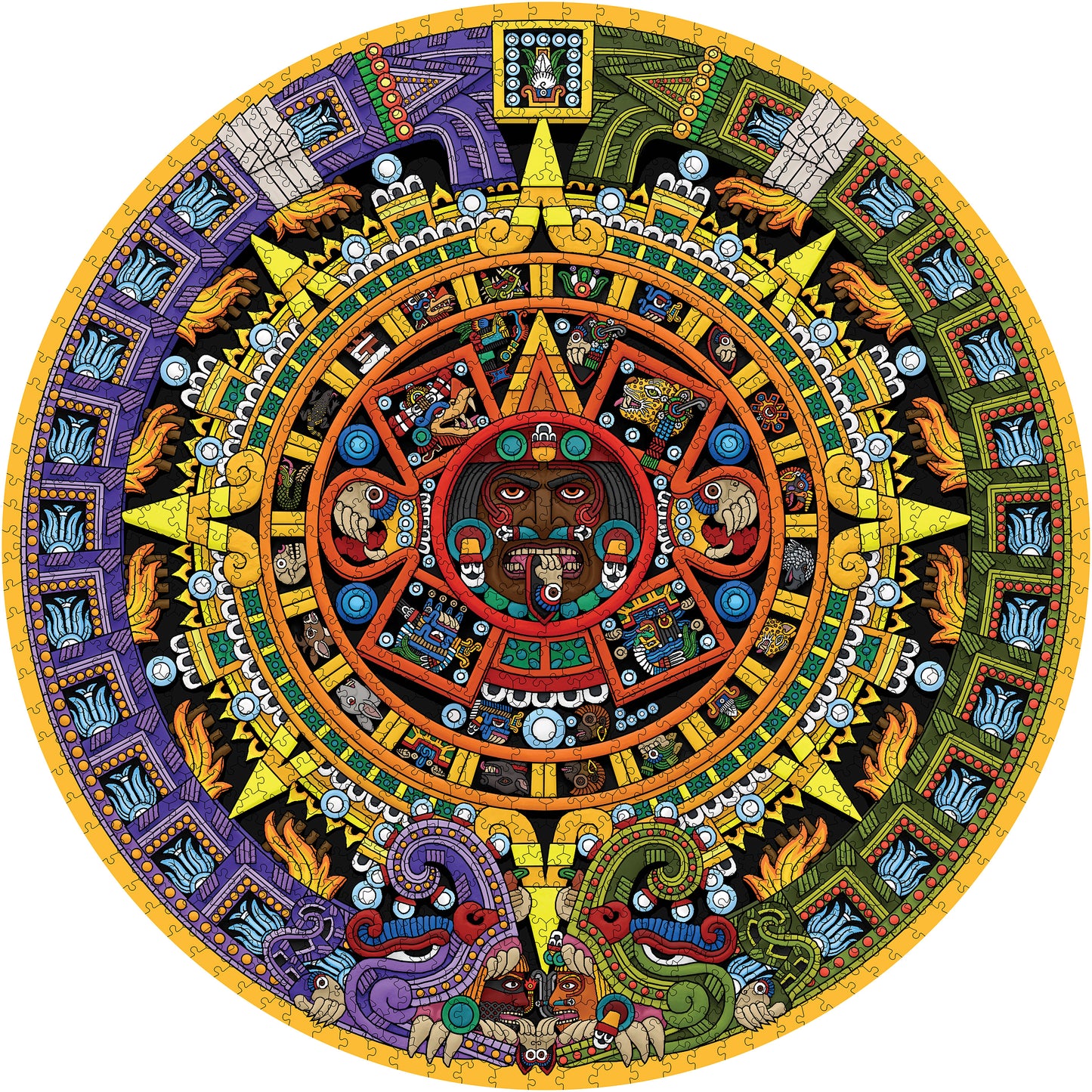 Michael Angulo: Aztec Sun Stone 1000-Piece Circular Jigsaw Puzzle_Zoom