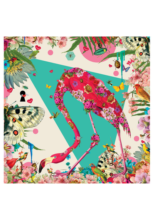 David Krovblit: Flamingo in the Flower Jungle Birthday Card_Front_Flat