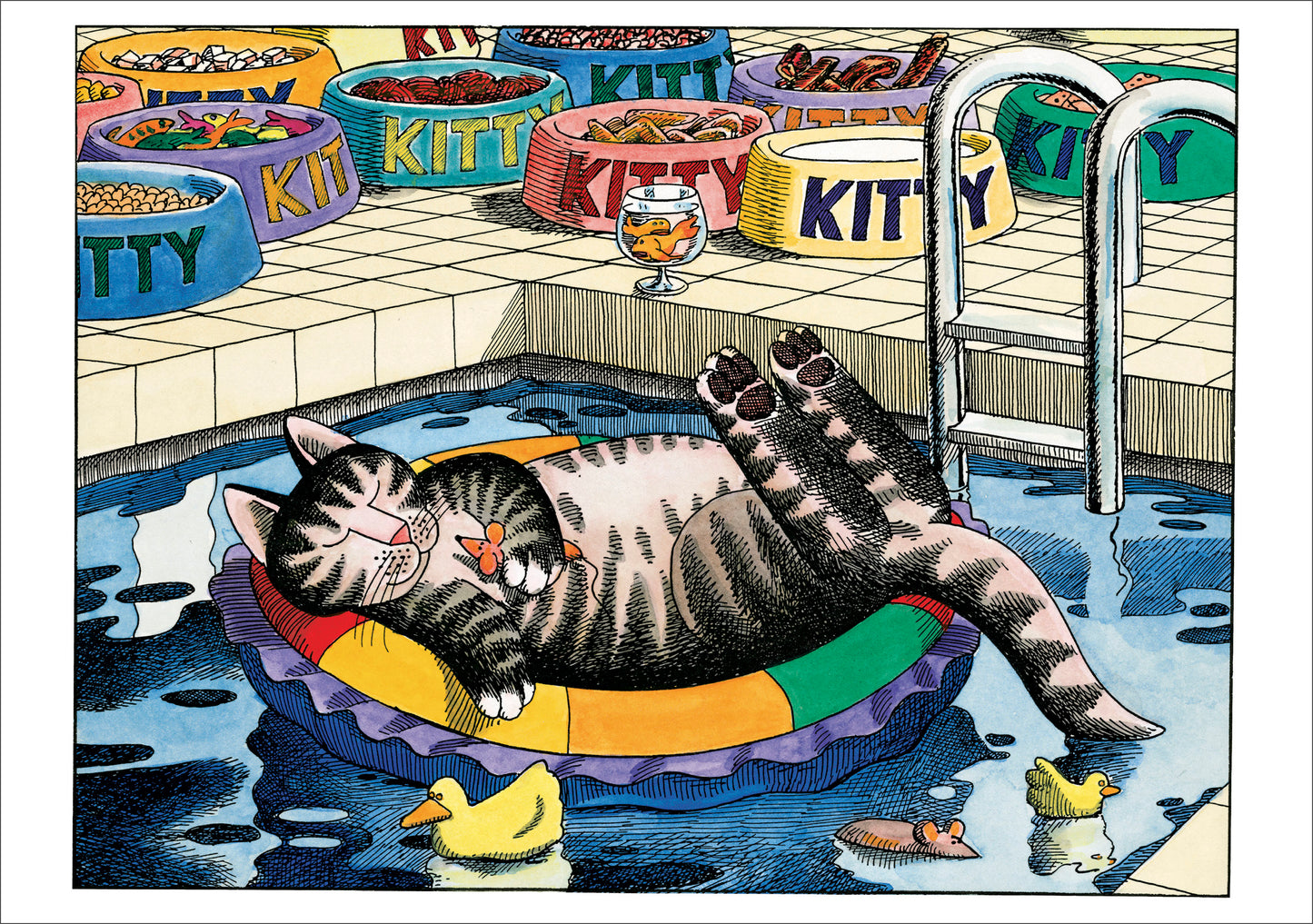 B. Kliban: PoolCat Birthday Card_Front_Flat