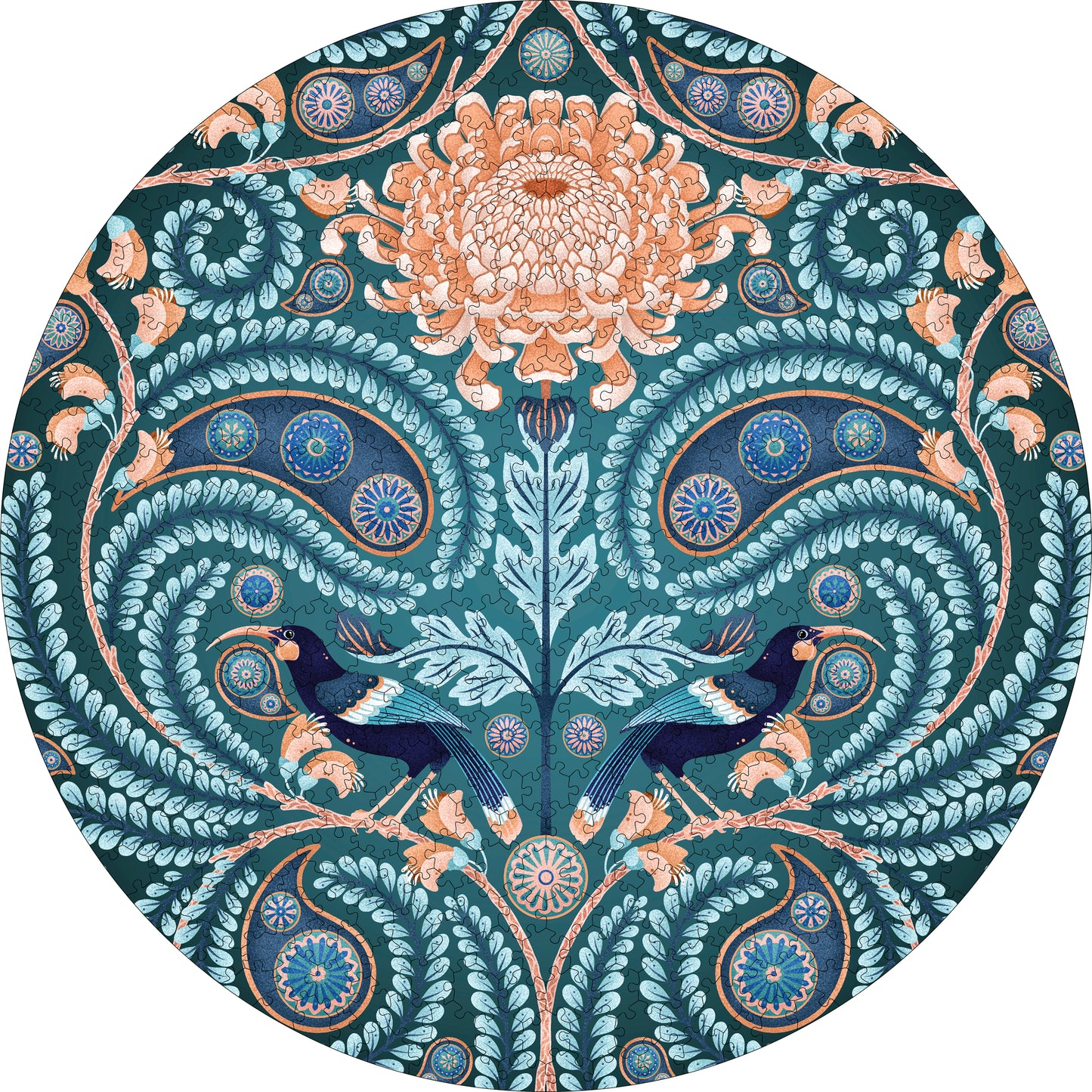 Catherine Marion: Huia and Chrysanthemum 500-Piece Circular Jigsaw Puzzle_Zoom