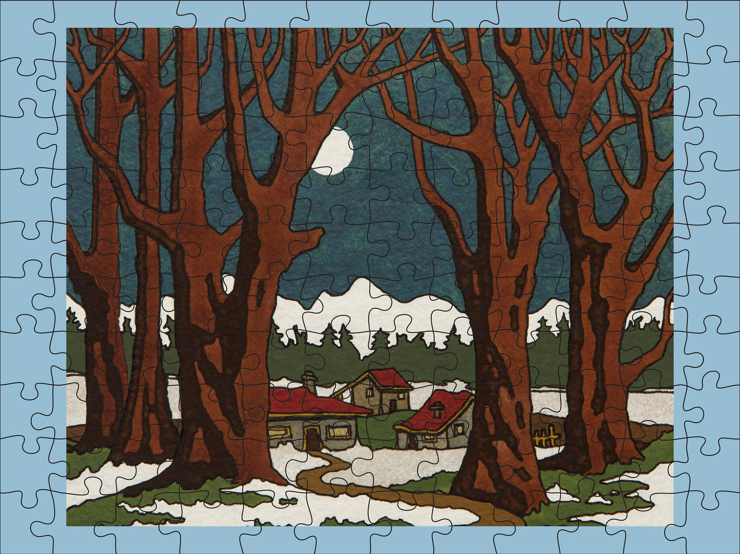 CJ Hurley: Snowy Cabins 120-Piece Double-Sided Jigsaw Puzzle Set_Interior_2