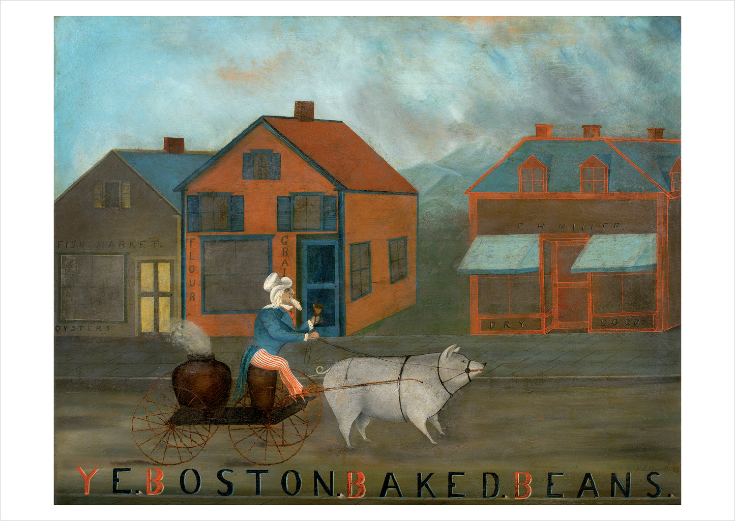 H. E. Covill: Ye Boston Baked Beans Postcard_Front_Flat