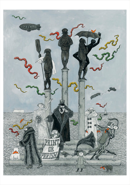 Edward Gorey Art sweat 絵本画家 Edward Gorey: Print or Perish Notecard – Pomegranate