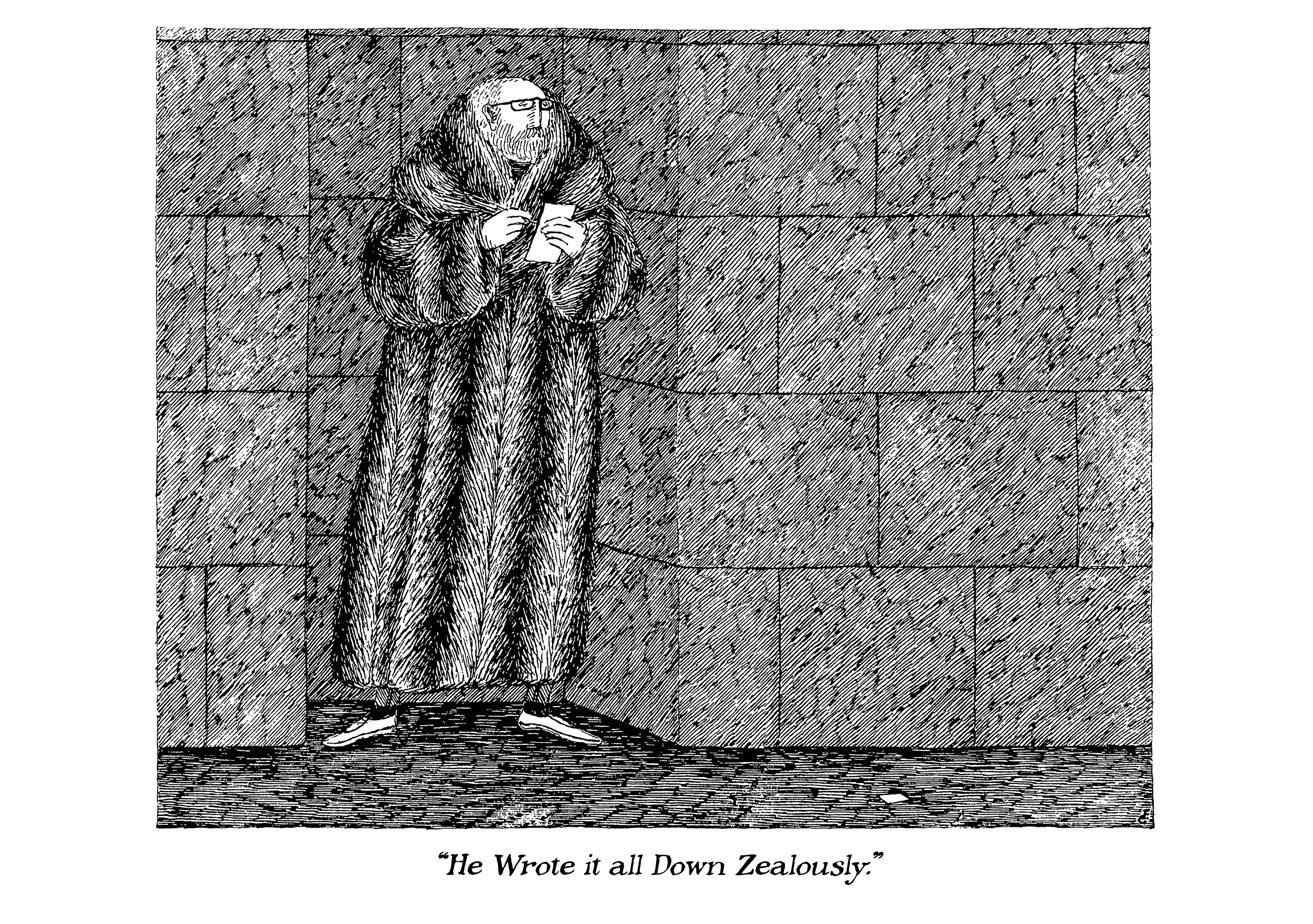 Edward Gorey: He Wrote it all Down Zealously Notecard – Pomegranate