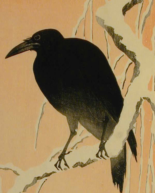 Ohara Koson (Shōson): Crow in Snow Bookmark_Front_Flat