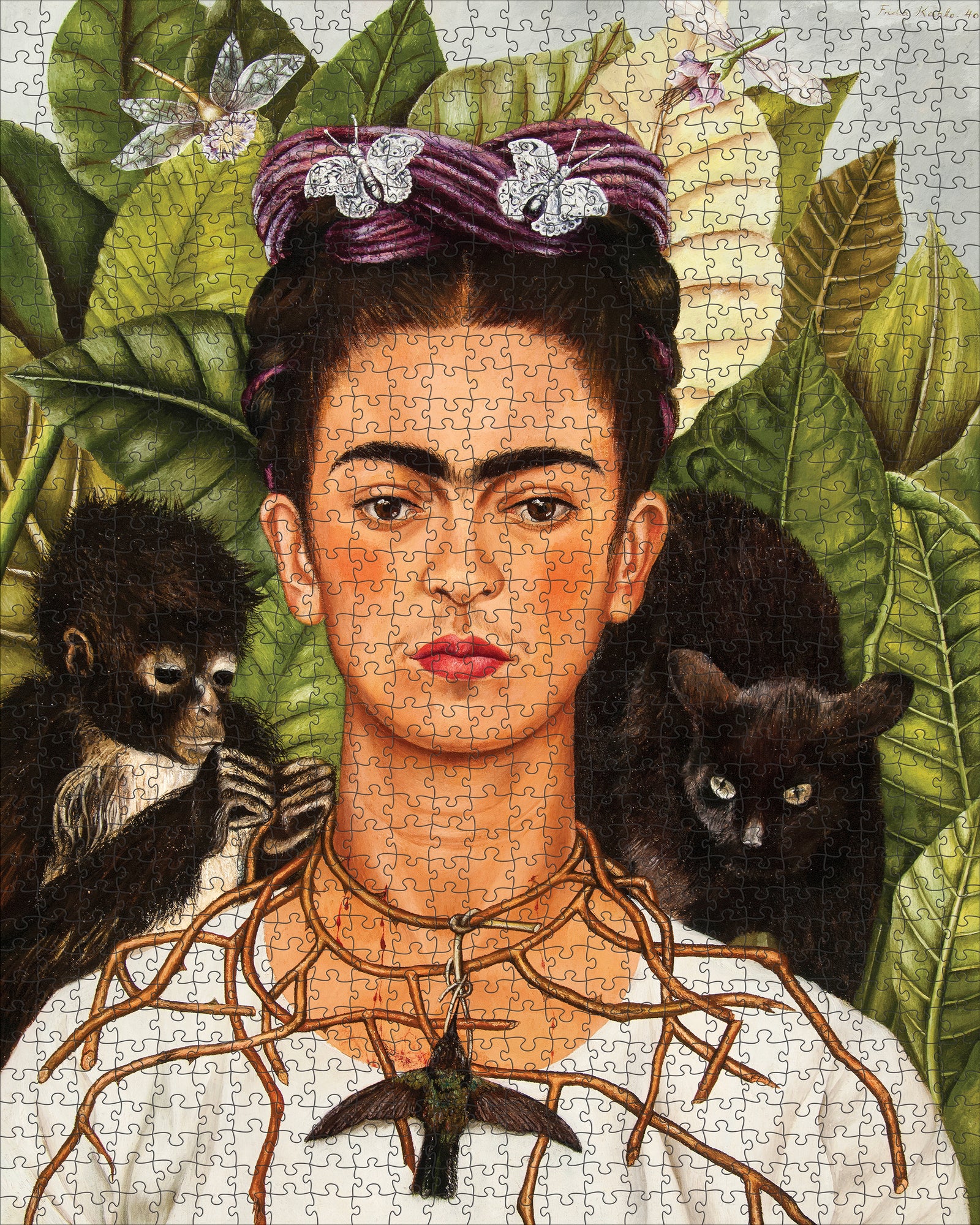 Frida Kahlo: Self-Portrait with Thorn Necklace and Hummingbird 1000-Piece Jigsaw Puzzle_Zoom