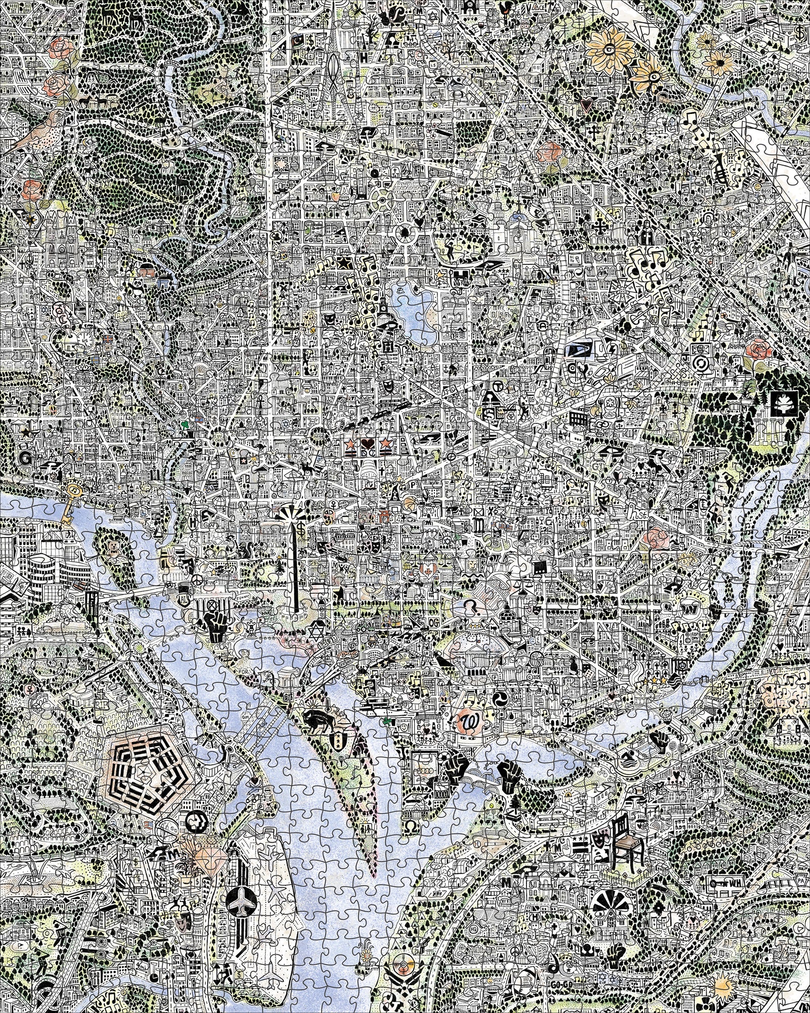 Gareth Fuller: Map of DC and The Declaration of Independence 1000-Piece Double Sided Jigsaw Puzzle_Zoom