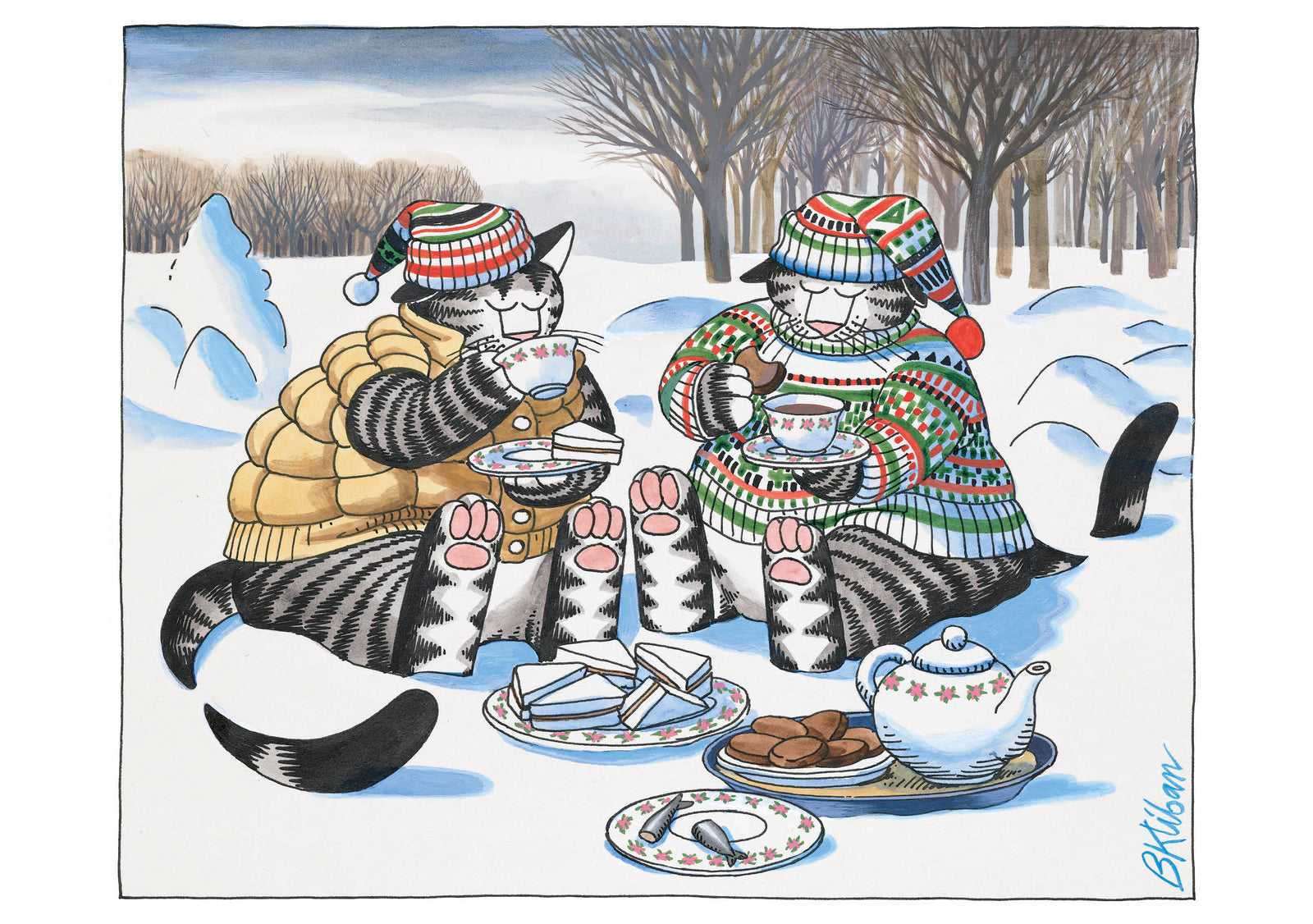 B. Kliban: Cozy Teatime Holiday Cards – Pomegranate