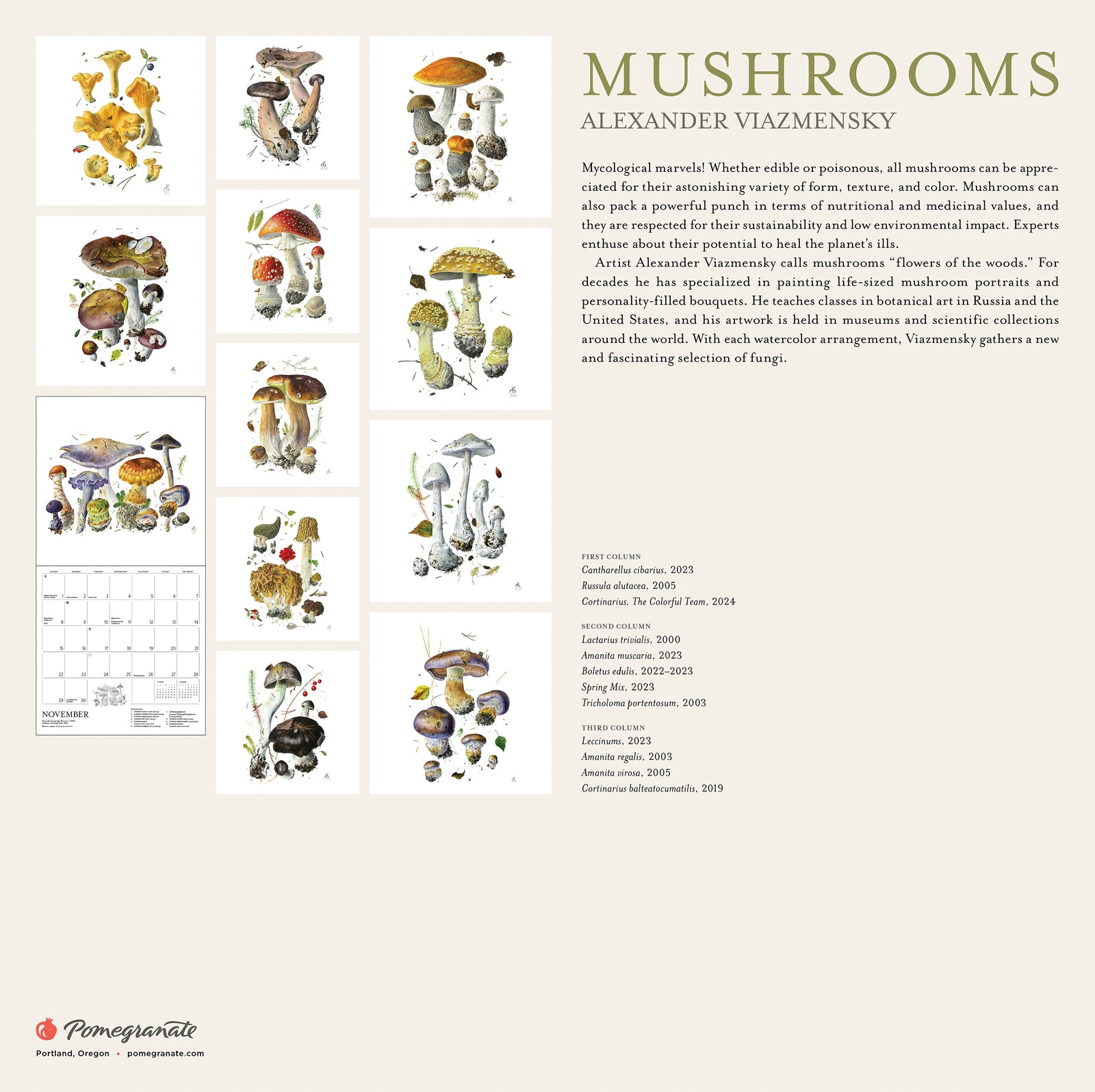 Mushrooms: Alexander Viazmensky 2026 Wall Calendar_Back_Multipiece