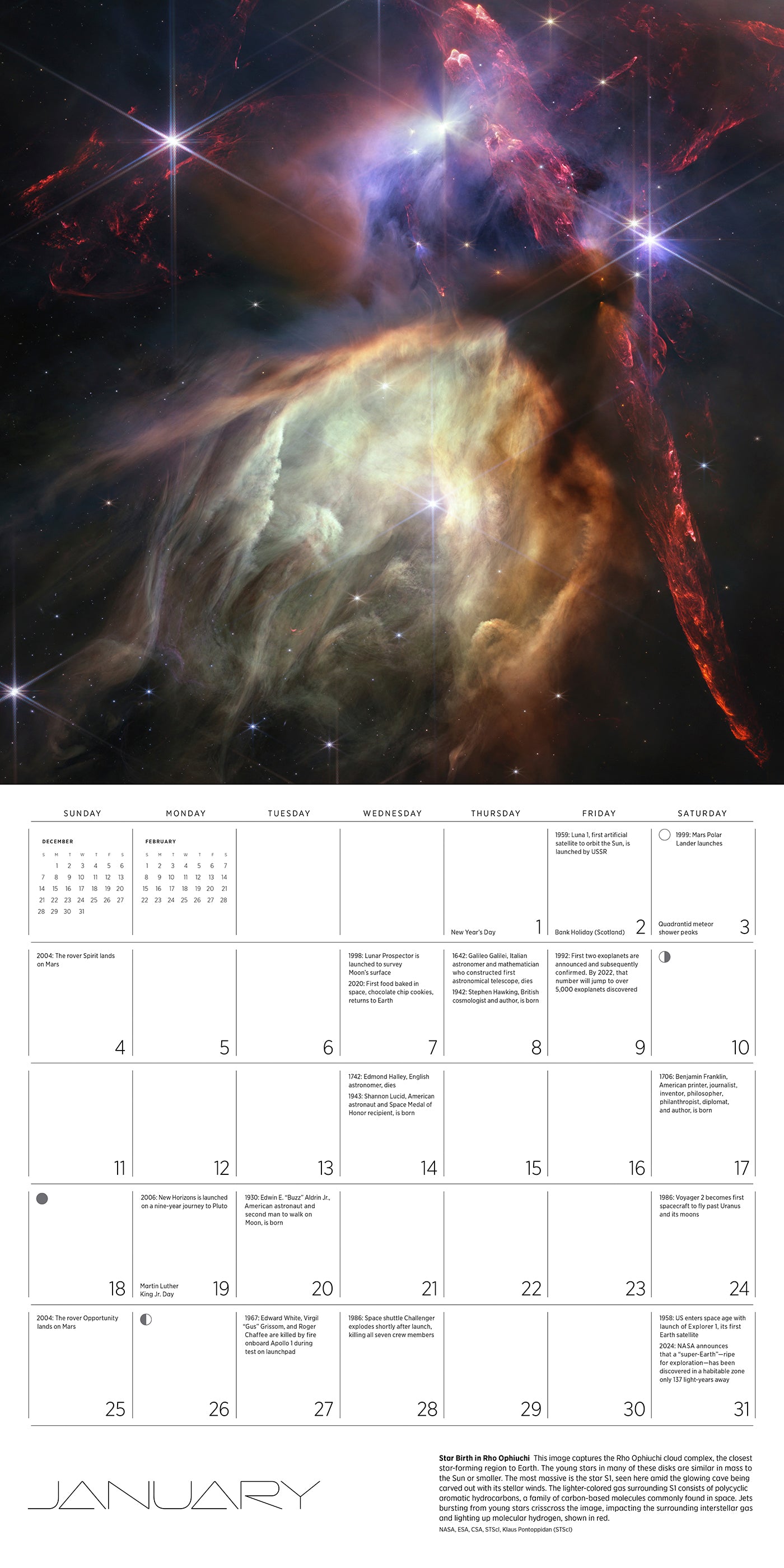 Space: Views from the Hubble and James Webb Telescopes 2026 Wall Calendar_Interior_1