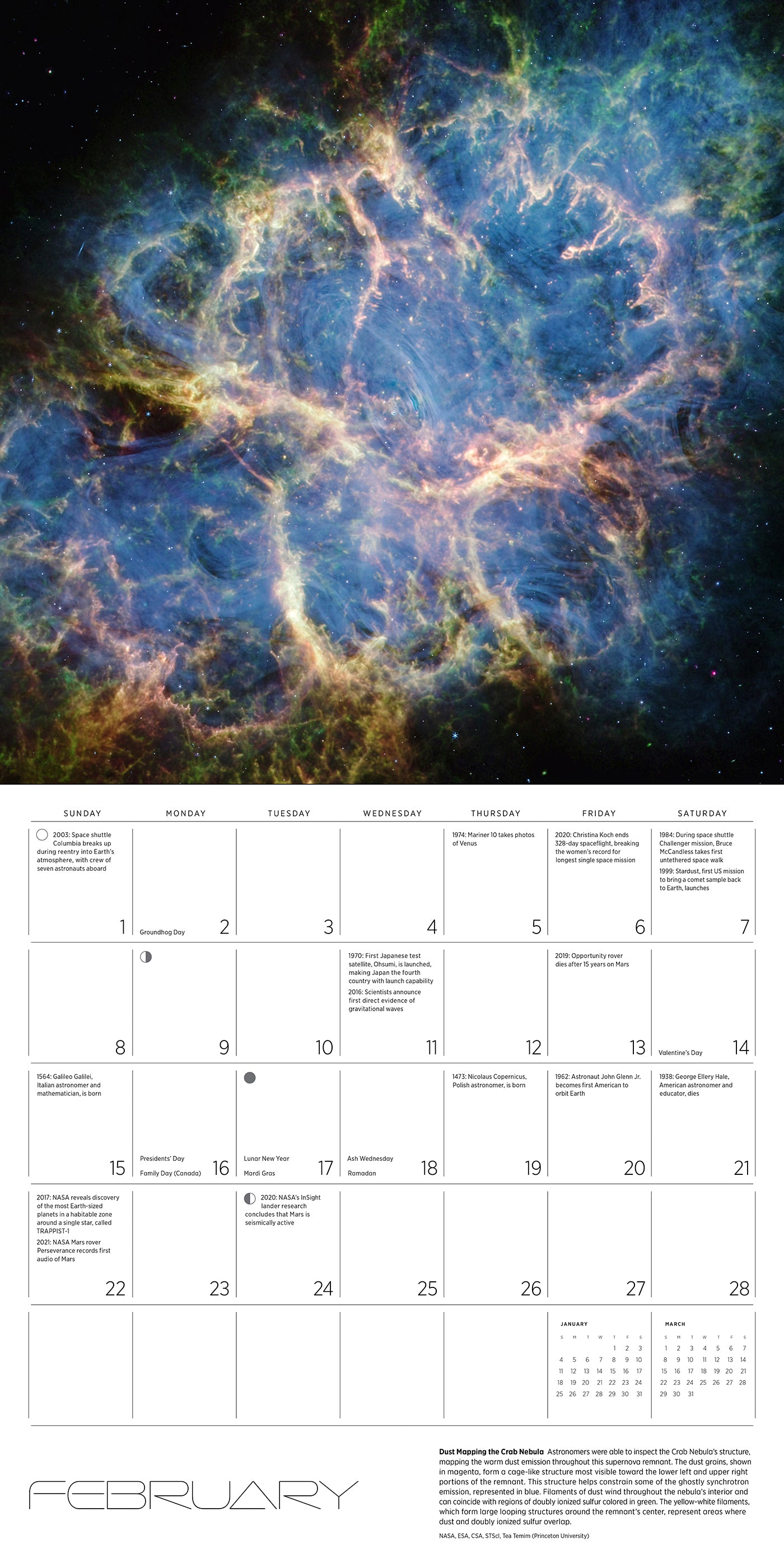 Space: Views from the Hubble and James Webb Telescopes 2026 Wall Calendar_Interior_2