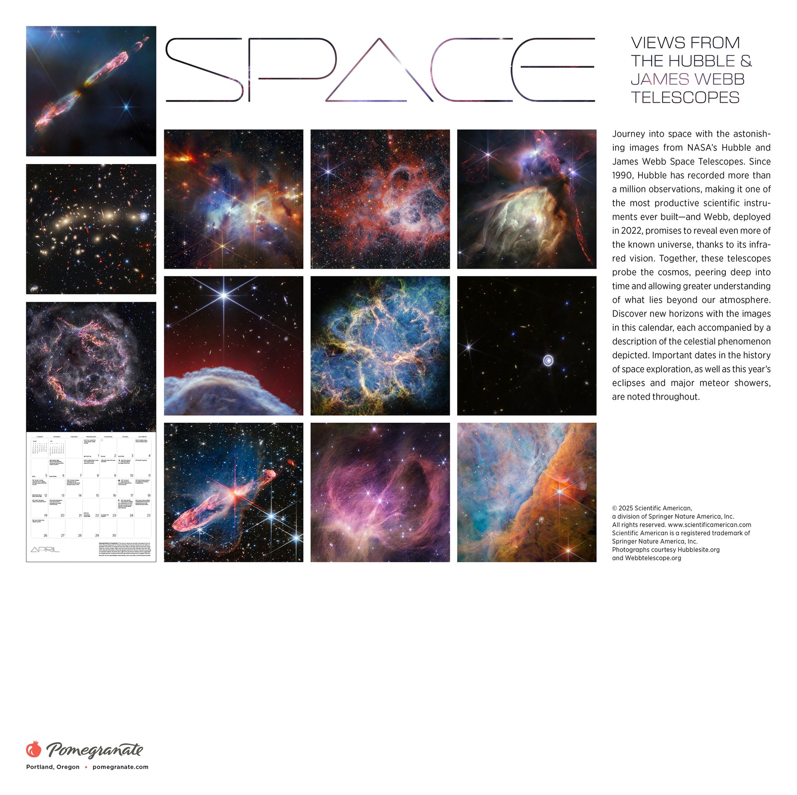 Space: Views from the Hubble and James Webb Telescopes 2026 Wall Calendar_Back_Multipiece