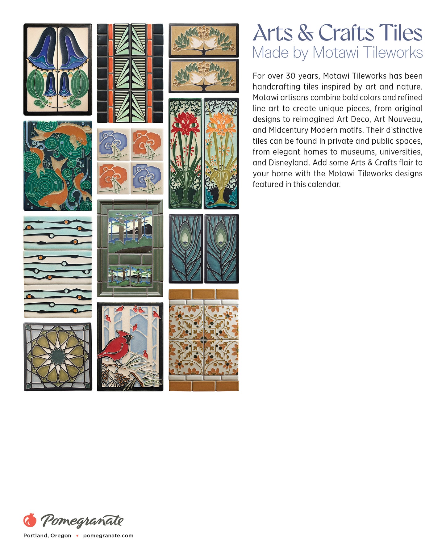 Arts & Crafts Tiles: Made by Motawi Tileworks 2026 Mini Wall Calendar_Back_Multipiece
