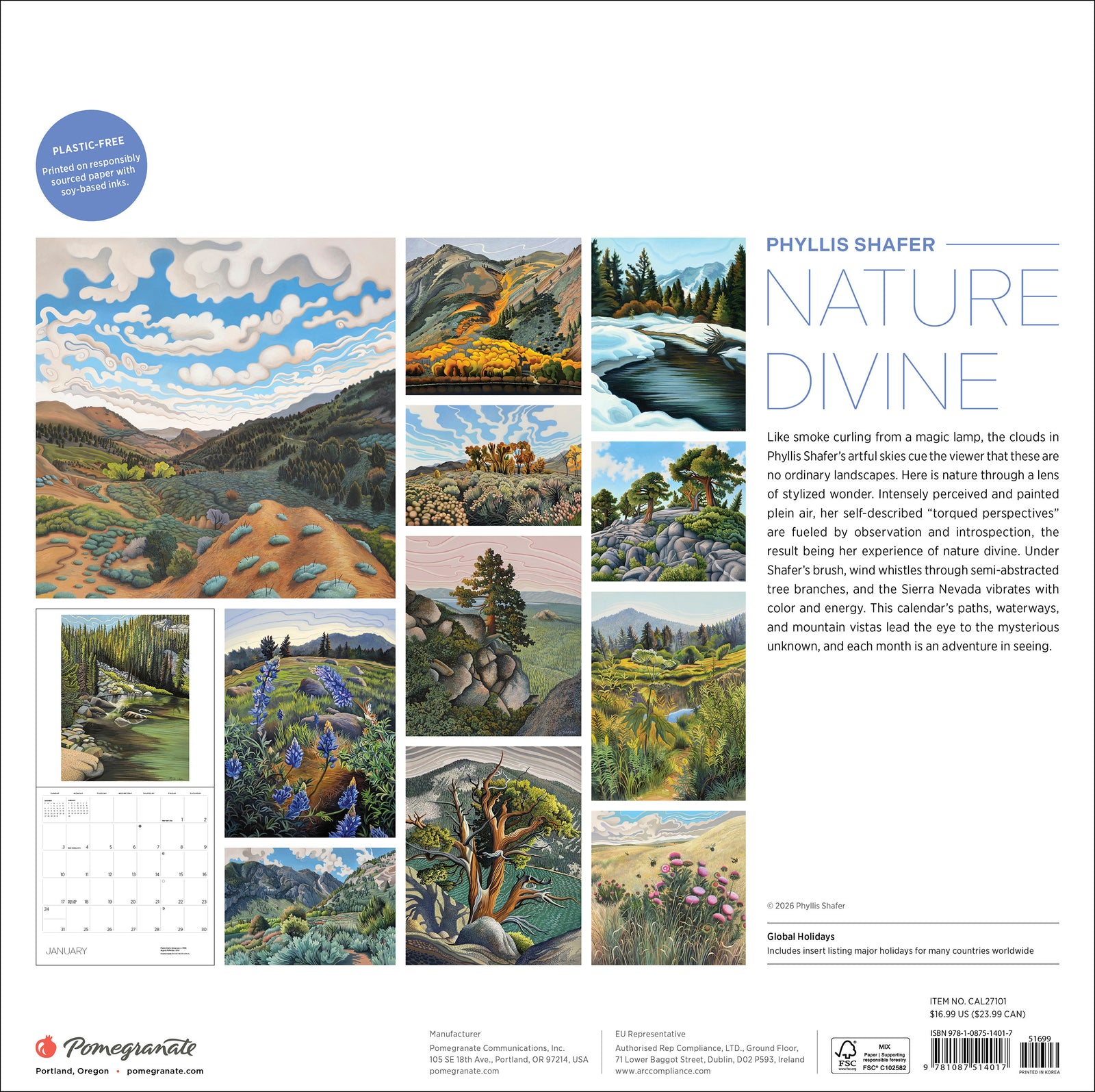 Phyllis Shafer: Nature Divine 2027 Wall Calendar_Back_Multipiece
