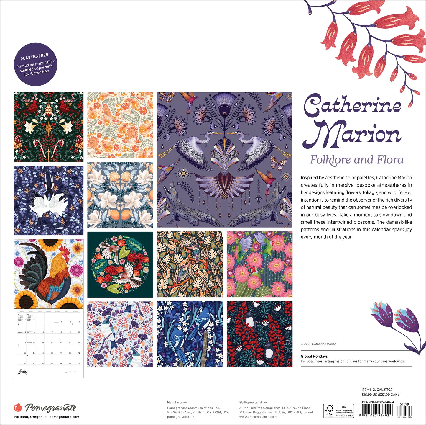 Catherine Marion: Folklore and Flora 2027 Wall Calendar_Back_Multipiece