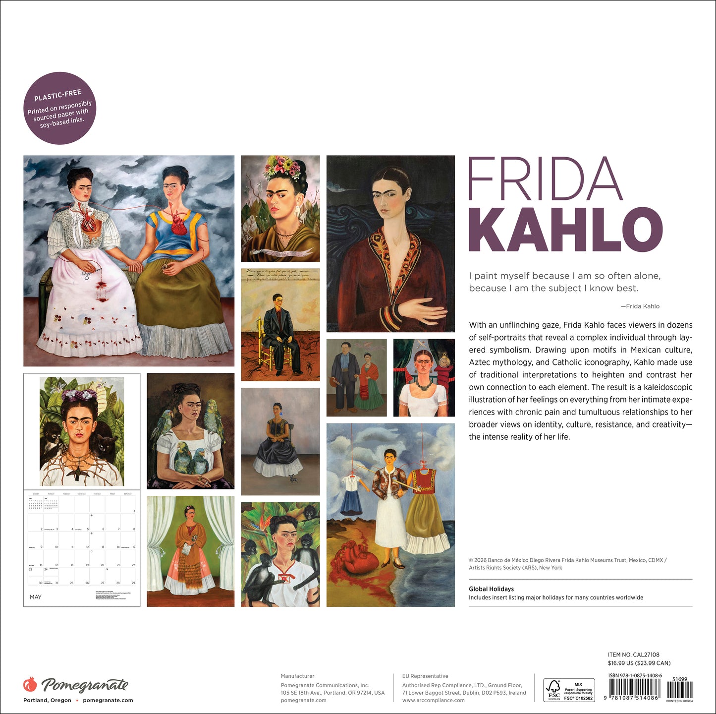 Frida Kahlo 2027 Wall Calendar_Back_Multipiece
