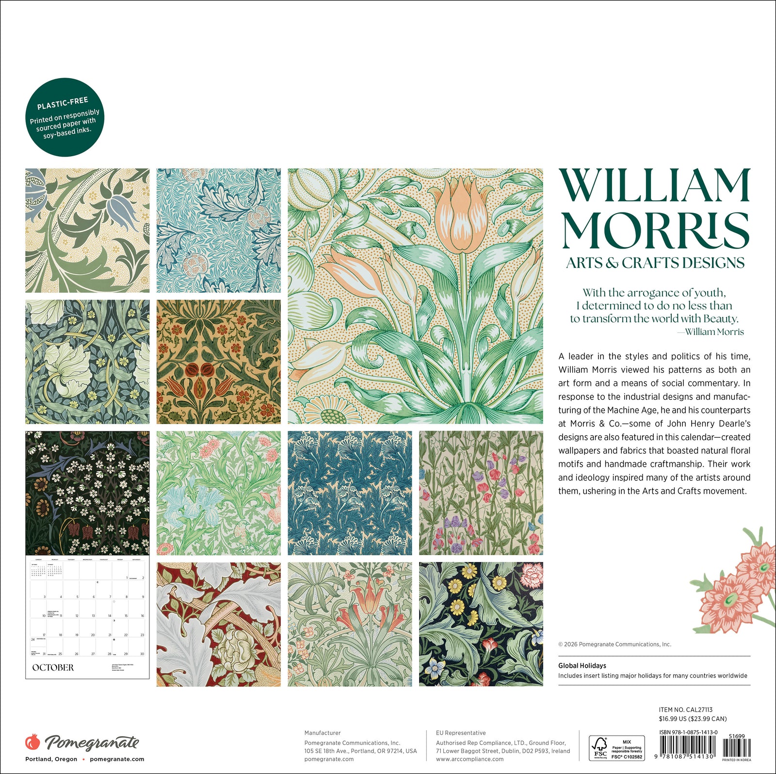 William Morris: Arts & Crafts Designs 2027 Wall Calendar_Back_Multipiece
