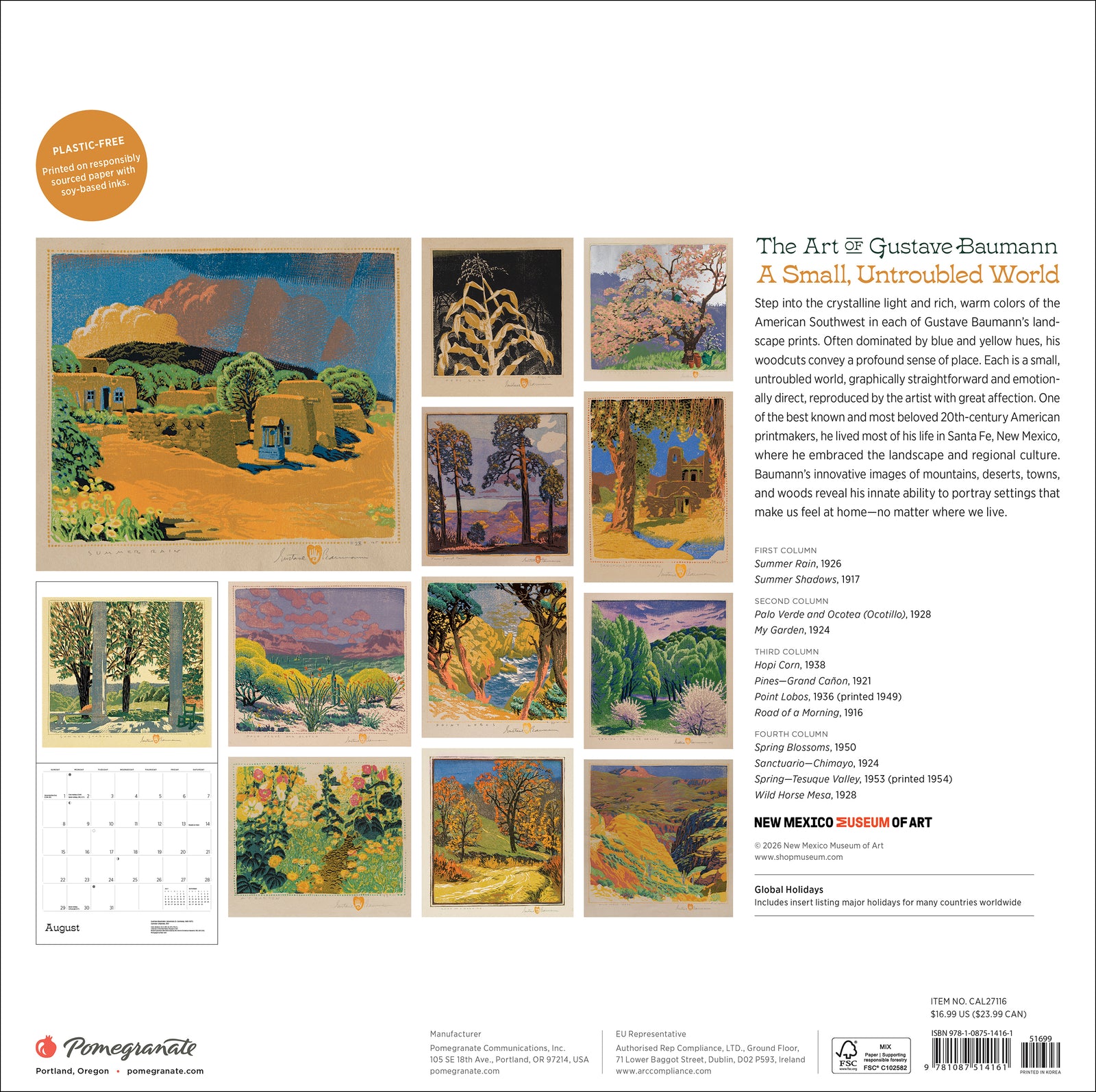 A Small, Untroubled World: The Art of Gustave Baumann 2027 Wall Calendar_Back_Multipiece