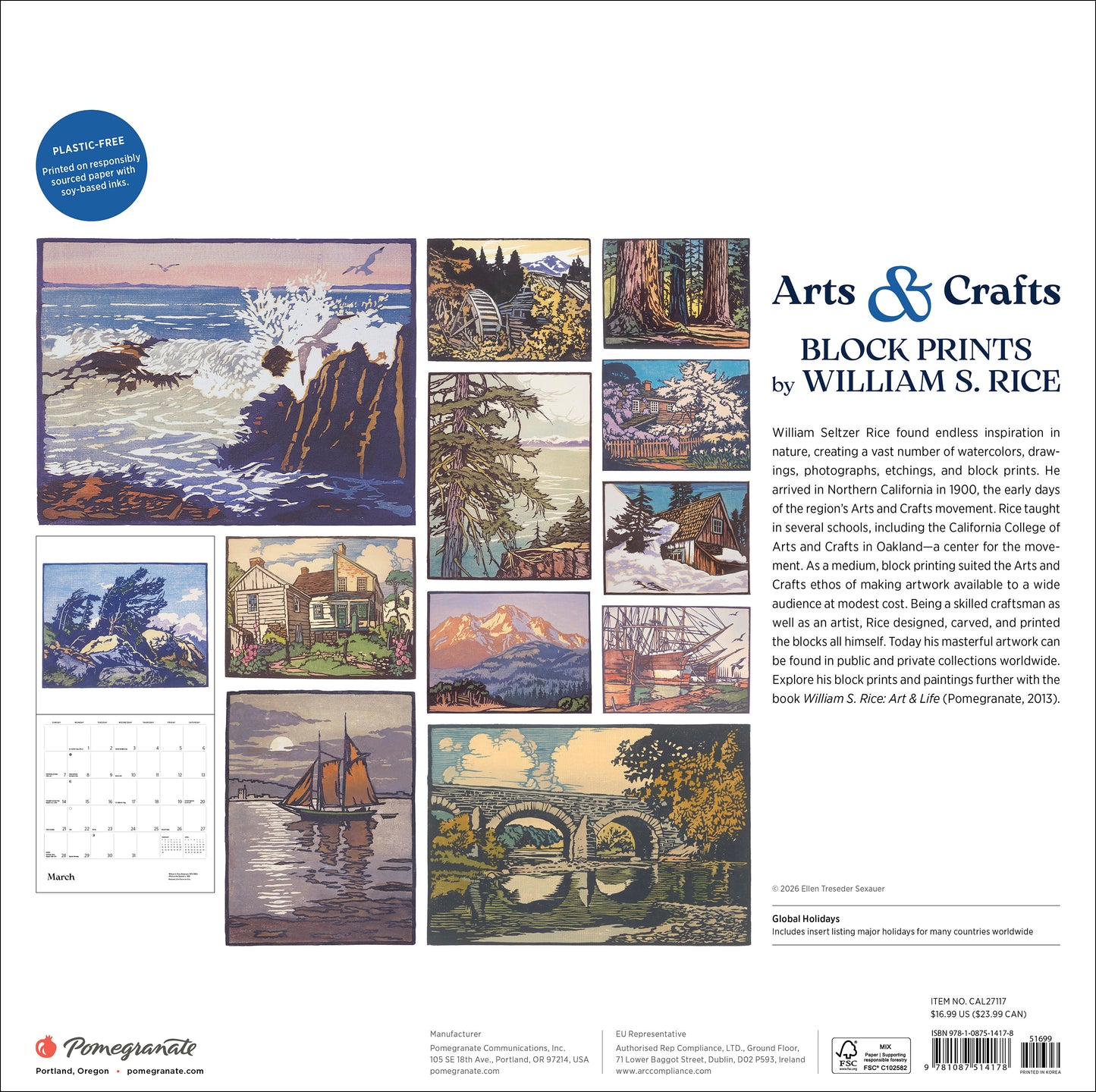 Arts & Crafts Block Prints by William S. Rice 2027 Wall Calendar_Back_Multipiece