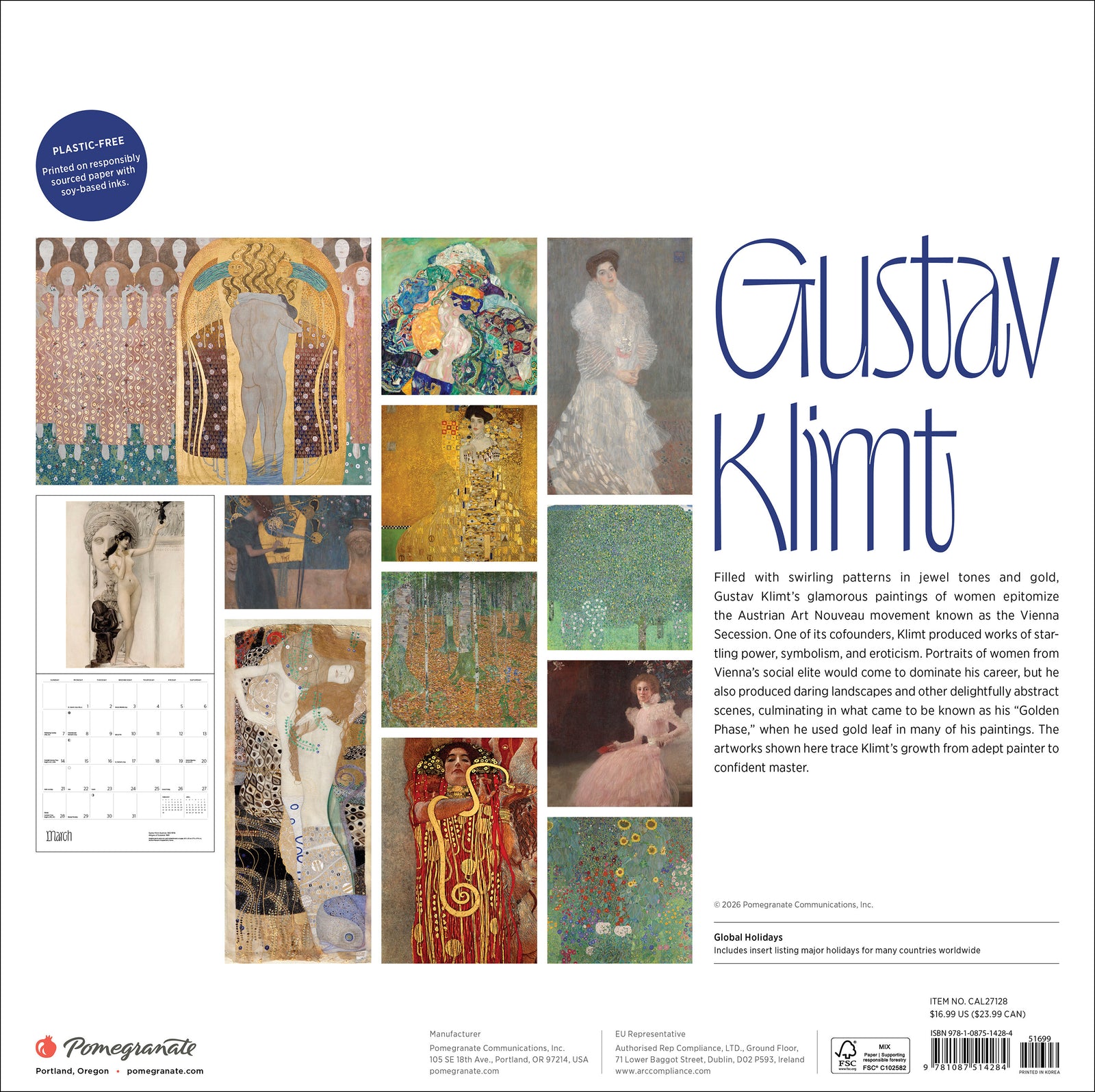 Gustav Klimt 2027 Wall Calendar_Back_Multipiece